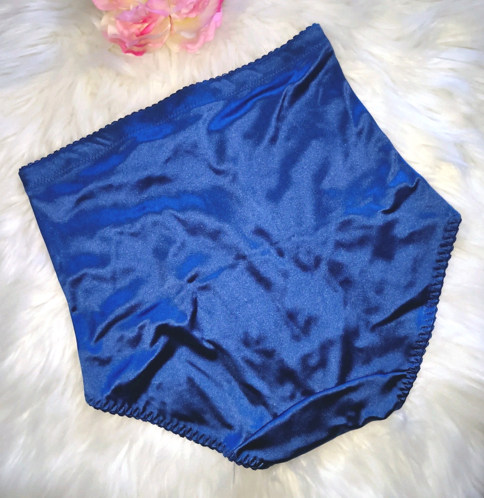 VINTAGE SILKY SATIN Blue 💙 Floral Shiny PANTIES GIRDLE SHAPER NWT Pockets M/L