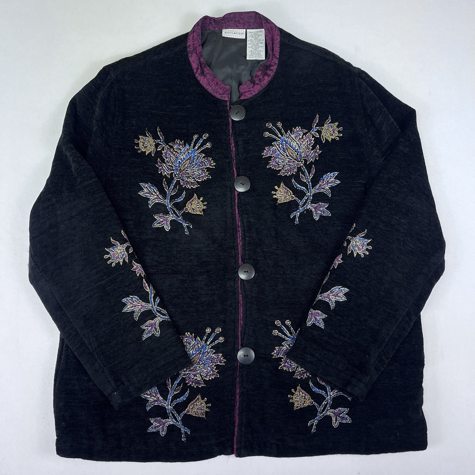 Vintage White Stag Women’s Size Large Chenille Floral Asian Embroidered Jacket