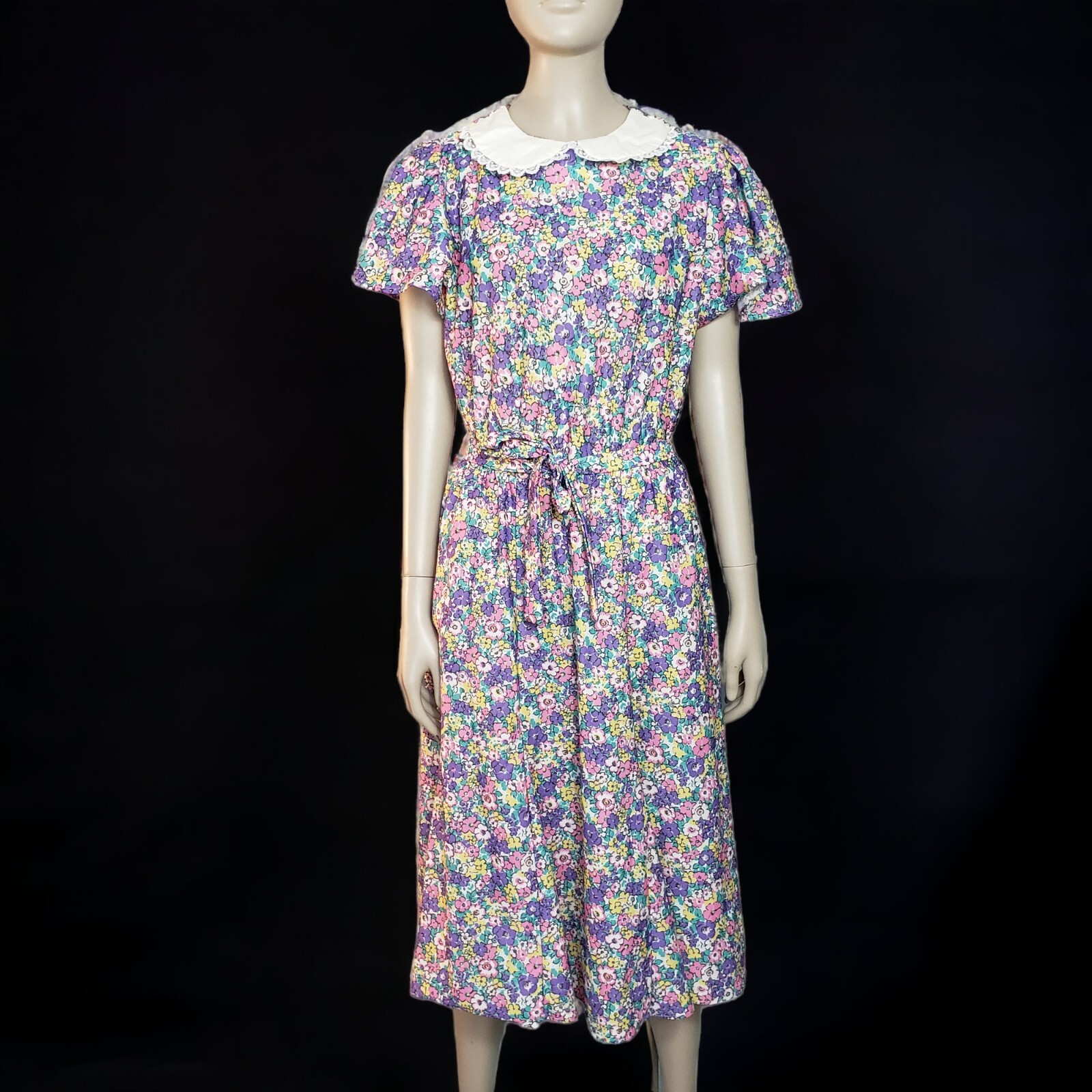 Vintage Avon Fashion Ditsy Floral Dress Peter Pan Collar Midi 11/12 Fits Like 8