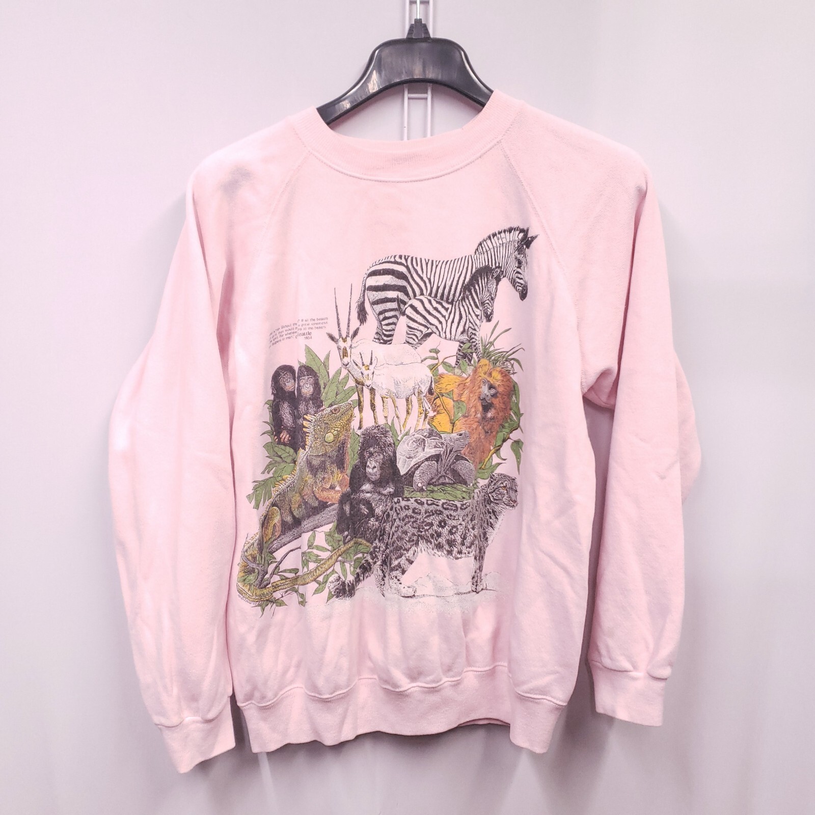 Vintage 1987 San Diego Zoo C.R.E.S Harlequin Animal Graphic Sweater Size L Pink