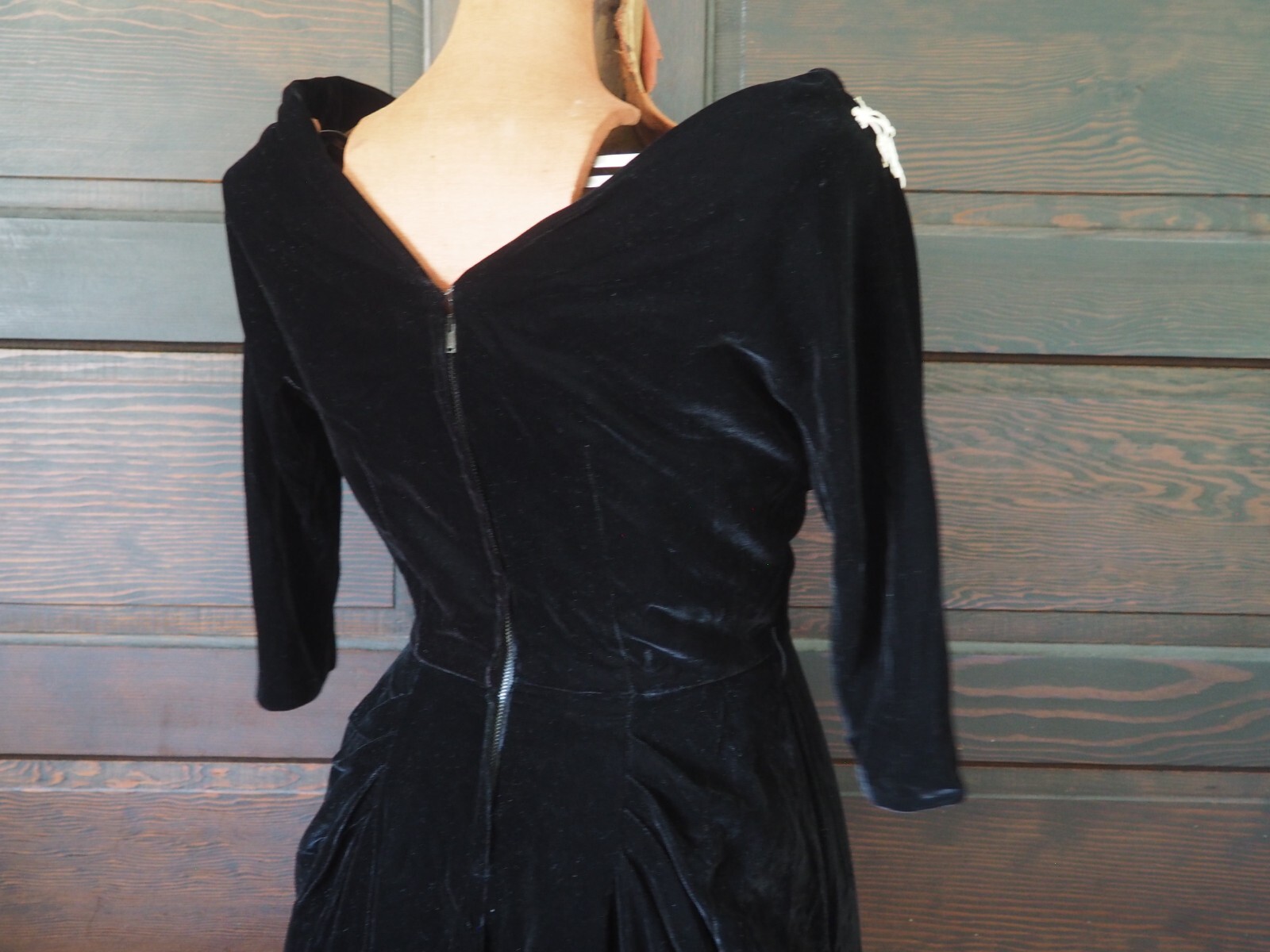 VTG 30s 40s Black Velvet Rhinestone Glam Pinup Party Cocktail Formal Dress Sz M