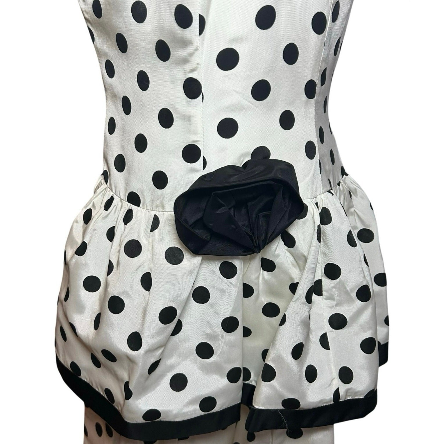 VTG 80s Stop Staring! Polka Dot B&W Medium Tiered Drop Waist Dress Rockabilly