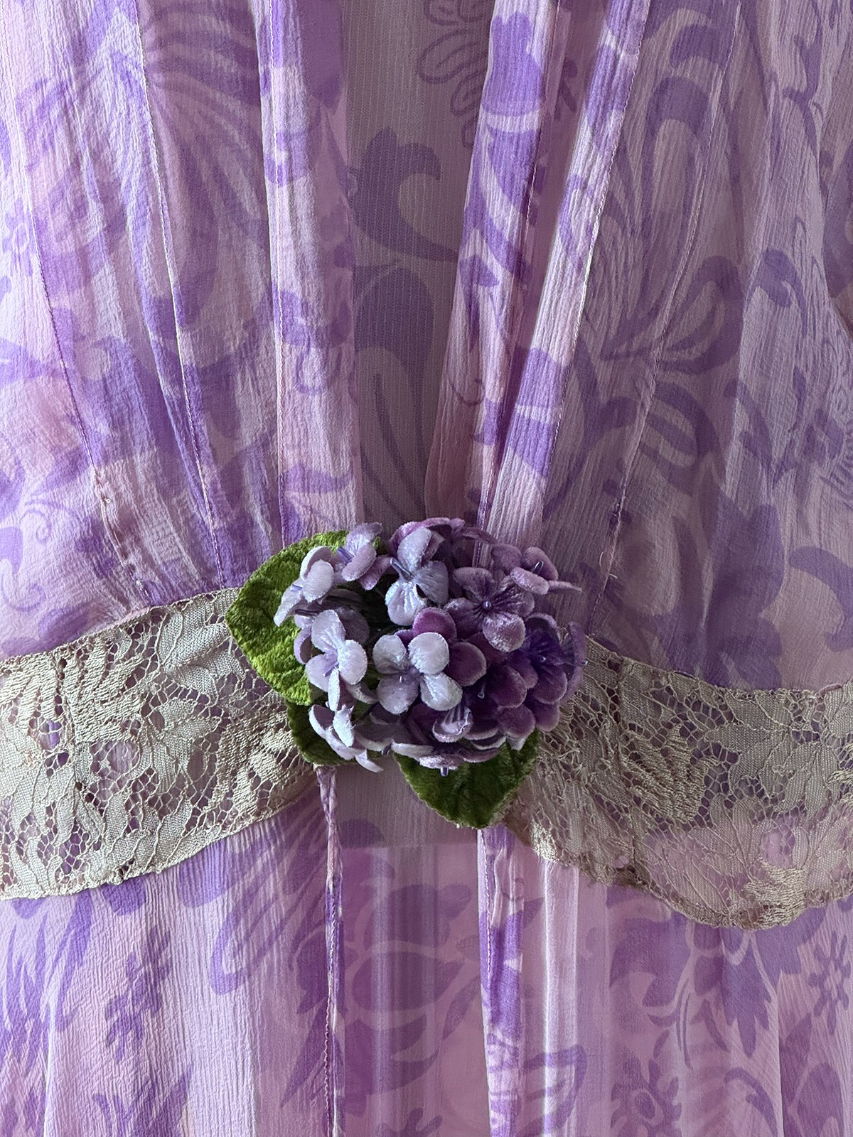 Vintage 20s Dress, 1920s Silk Chiffon and Lace 2 Piece Lavender Dress Set, S/M