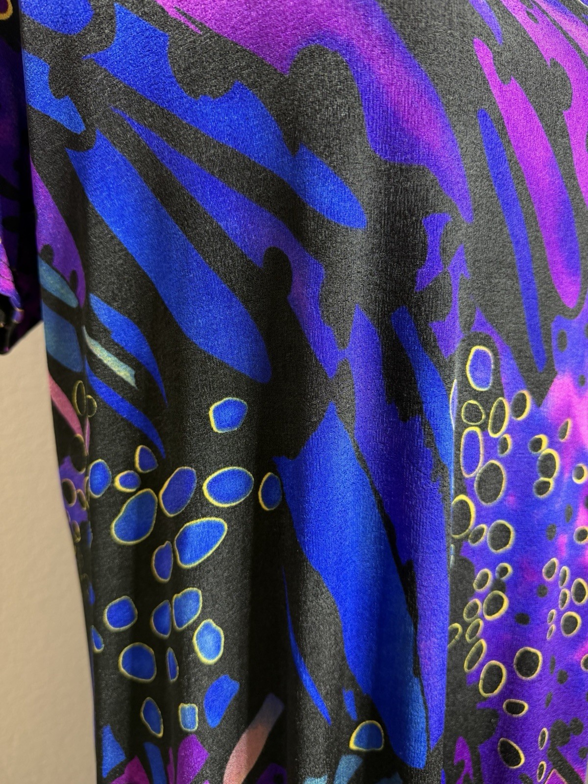 Vintage 90’s Jostar XL Vibrant Abstract Butterfly Slinky Maxi Dress Travel