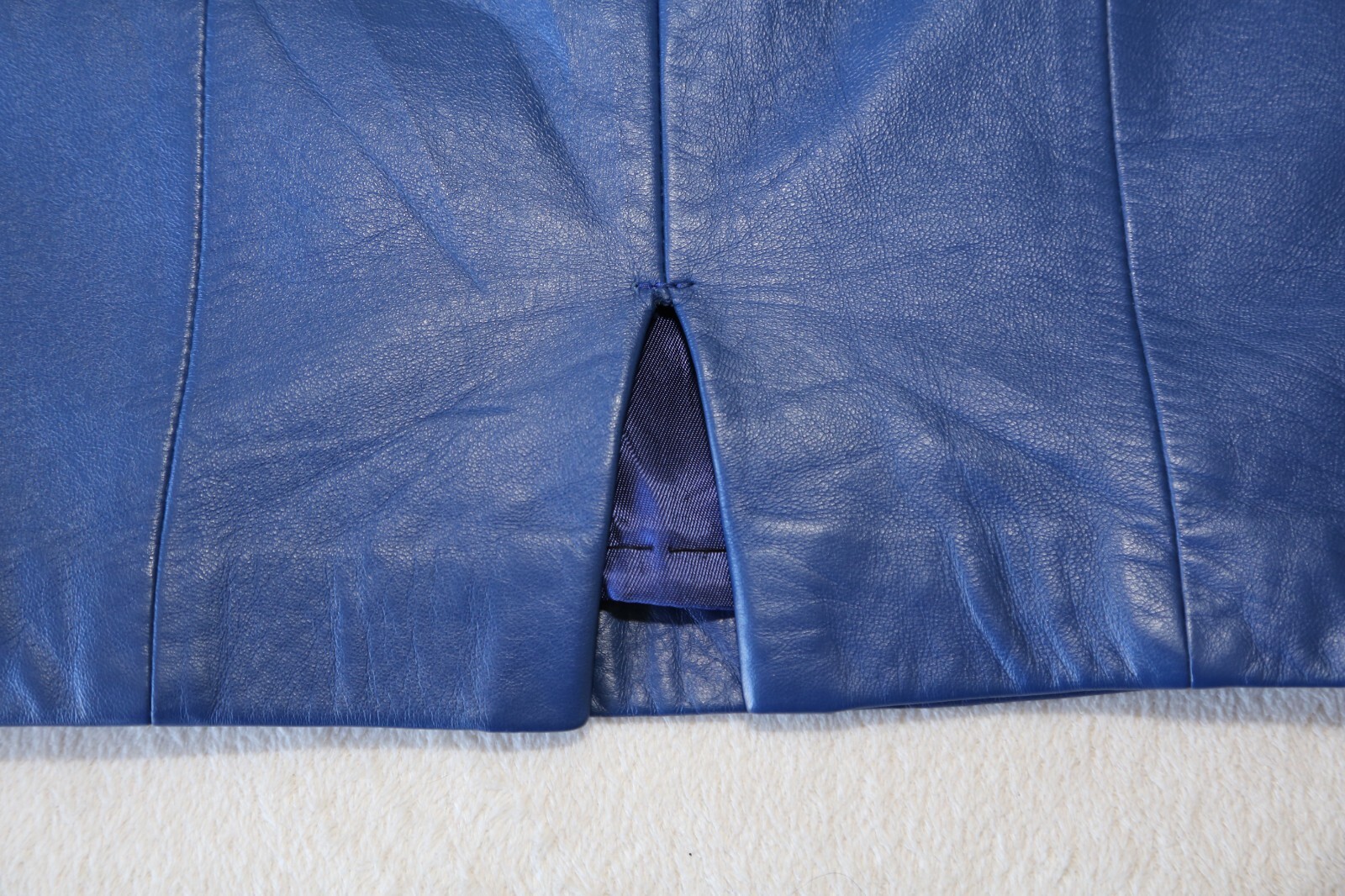 Authentic Genuine Lamb Leather mini skirt Made in Japan Vintage Blue