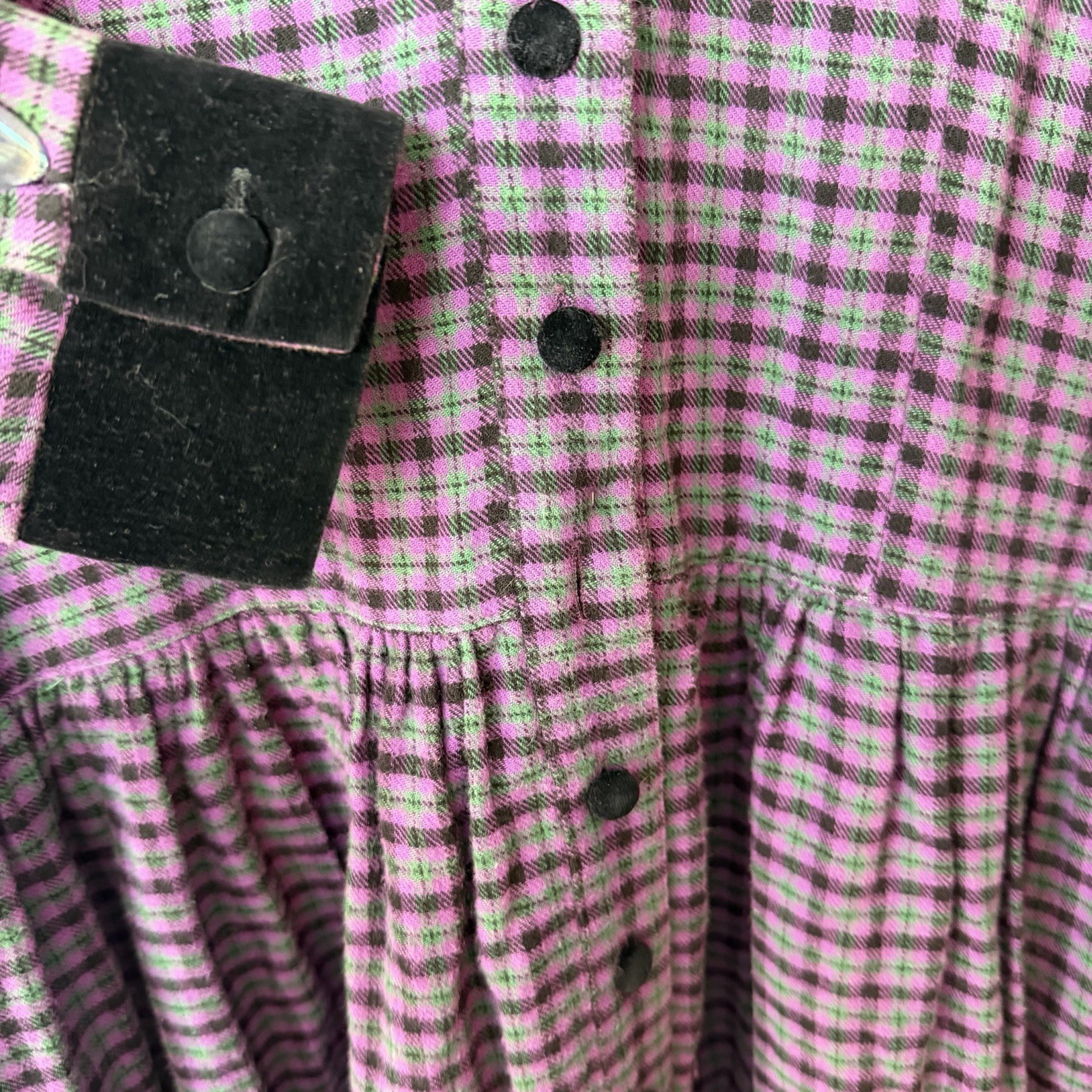 Vintage Cambridge Dry Goods Purple Plaid Flannel Prairie Dress Velvet