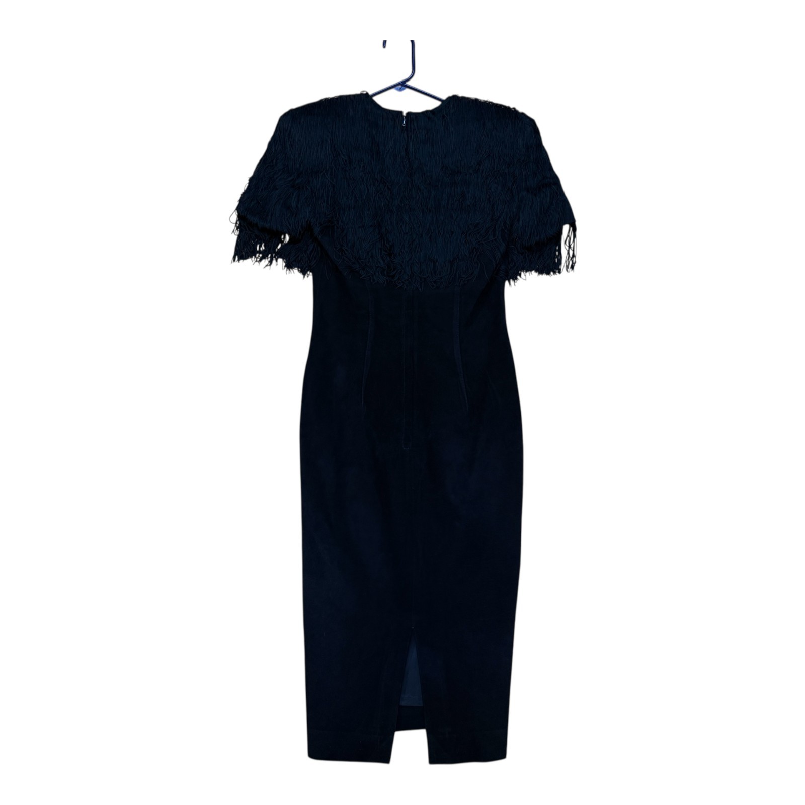 1980 Vtg Pia Rucci Flapper FRINGE Suede Wiggle Dress Statement Shoulders Size 4