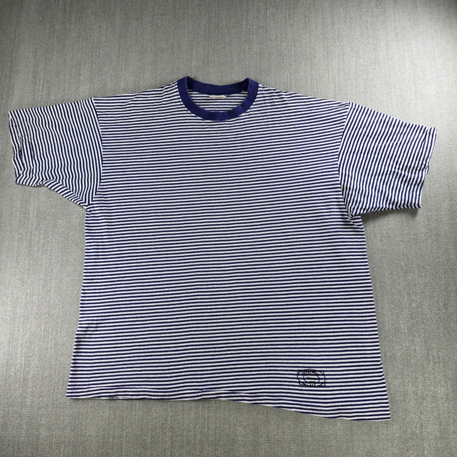 Hanes Otherwear T-Shirt Women XL Blue Striped Vintage Cotton Made in USA