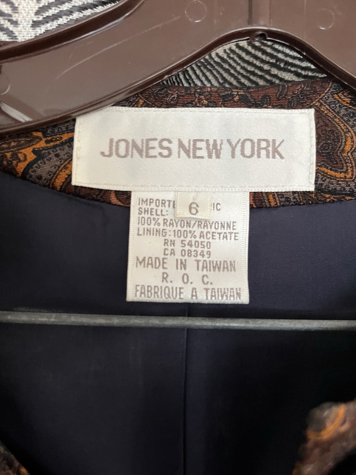 Vintage Brown Floral Paisley Jones New York Skirt Suit Set Jacket Size 6/8