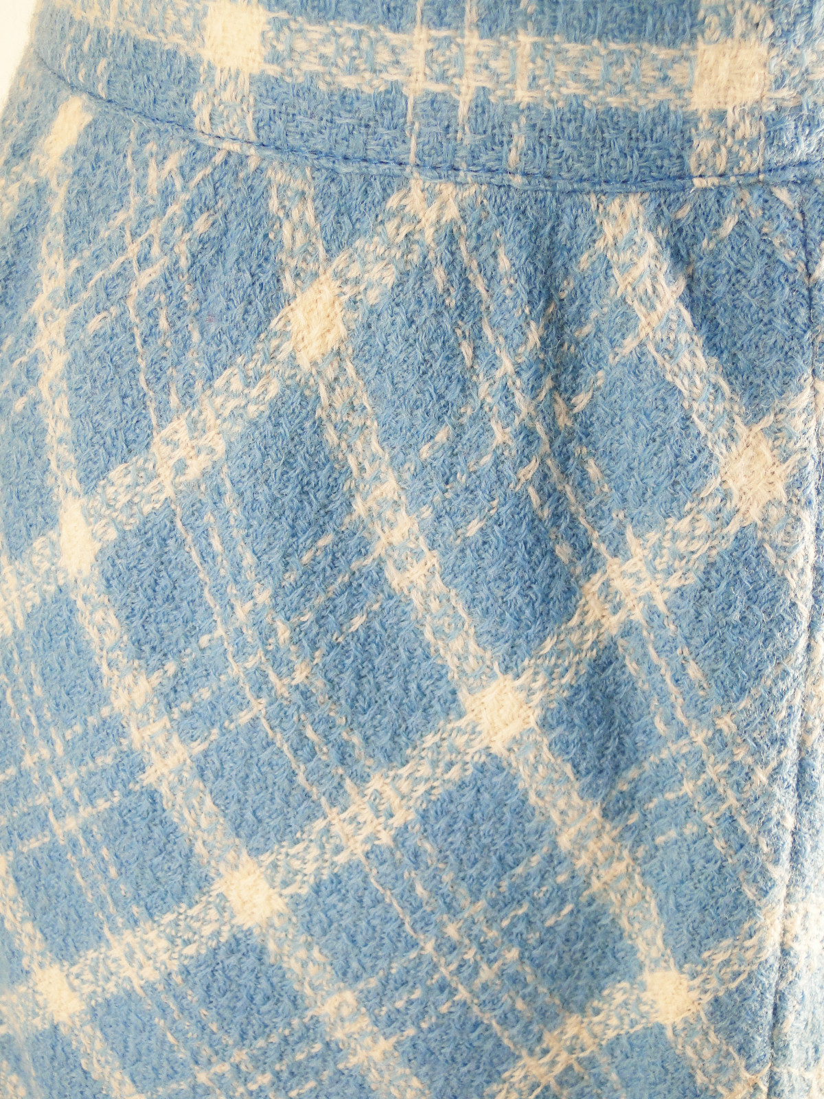 Vintage Aqua Blue and Cream Diamond Pattern Woven A-Line Midi Skirt Size Large
