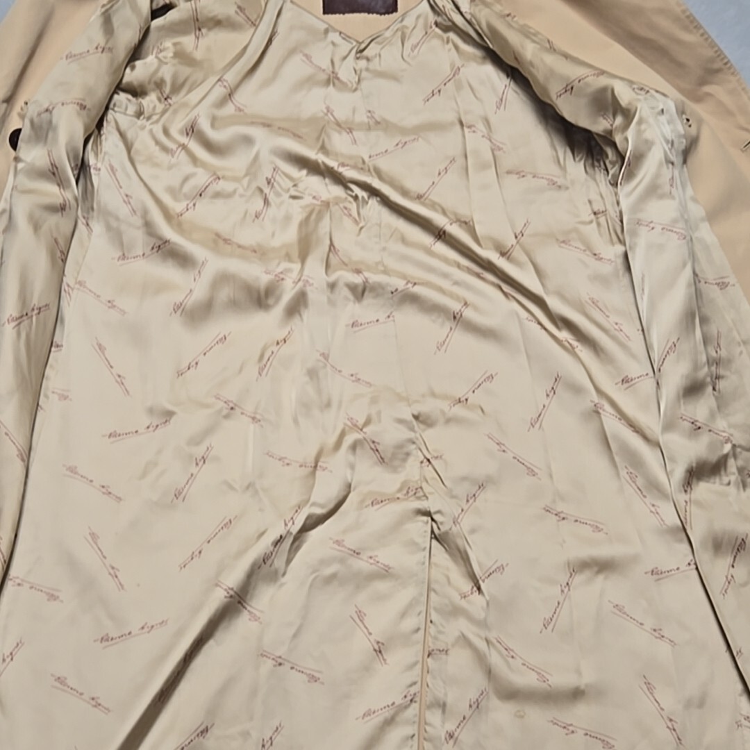 VTG Etienne Aigner Long Khaki Trench Coat 12 Leather Accent Neutral