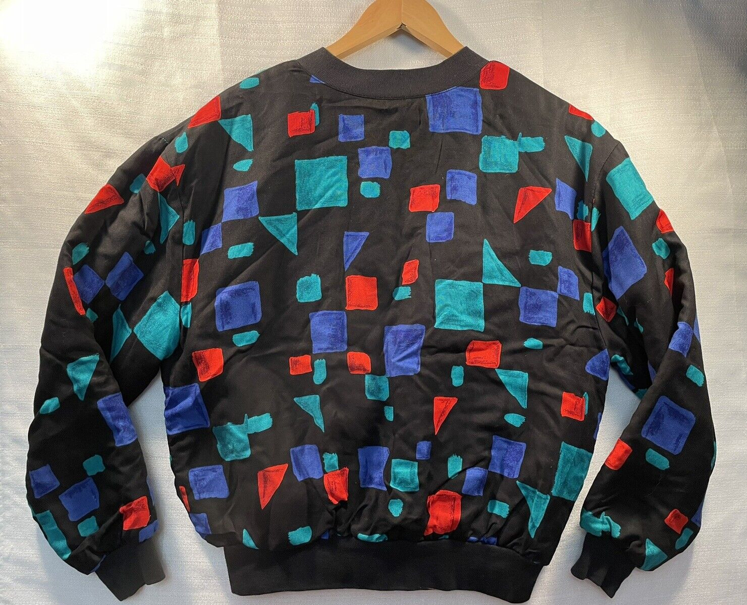 Vintage Geometric 80’s Full Zip Jacket Black Medium Steven Ross Naturally