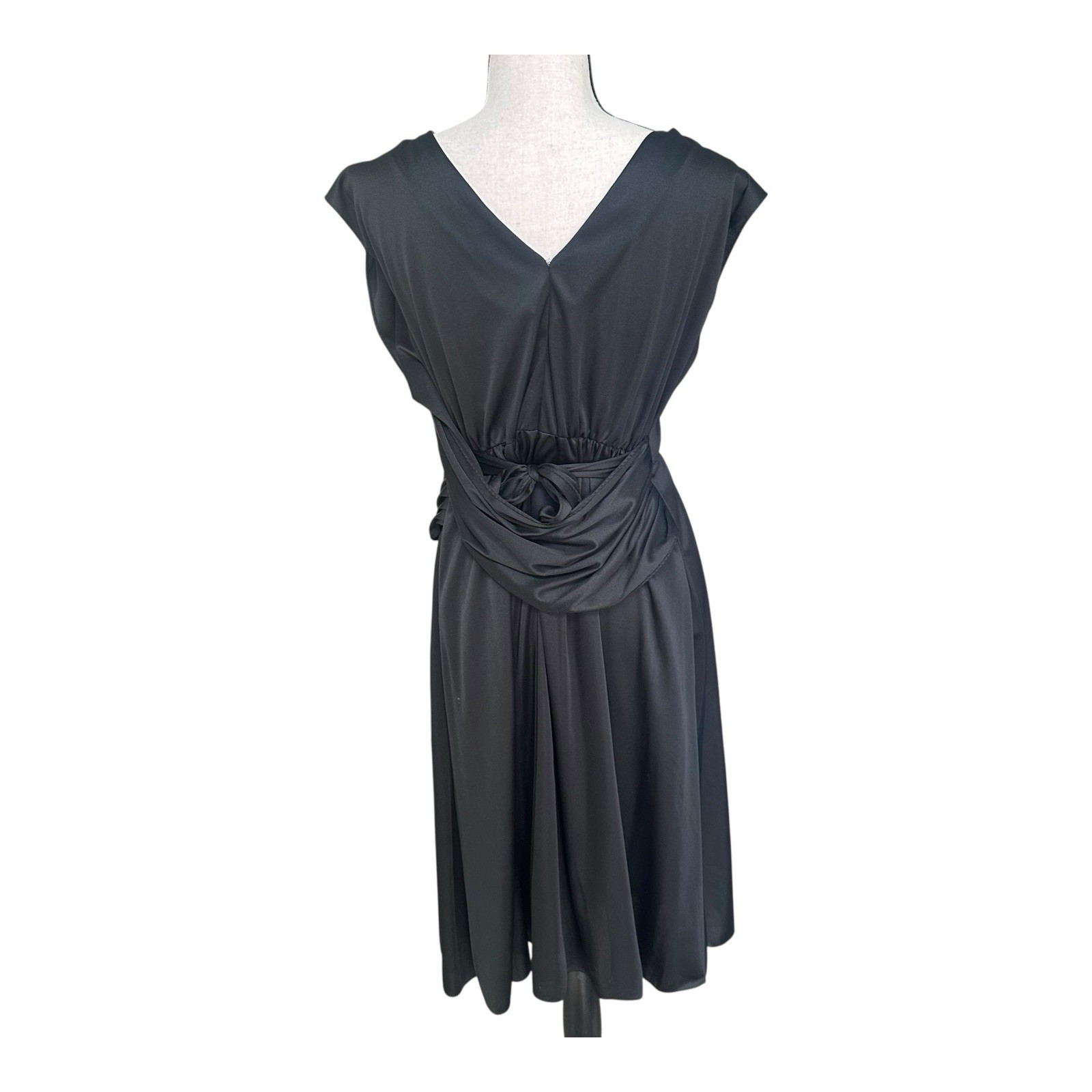 Vintage 80s Glenrob Black Sequin Lace Drape Cocktail Party Midi Dress