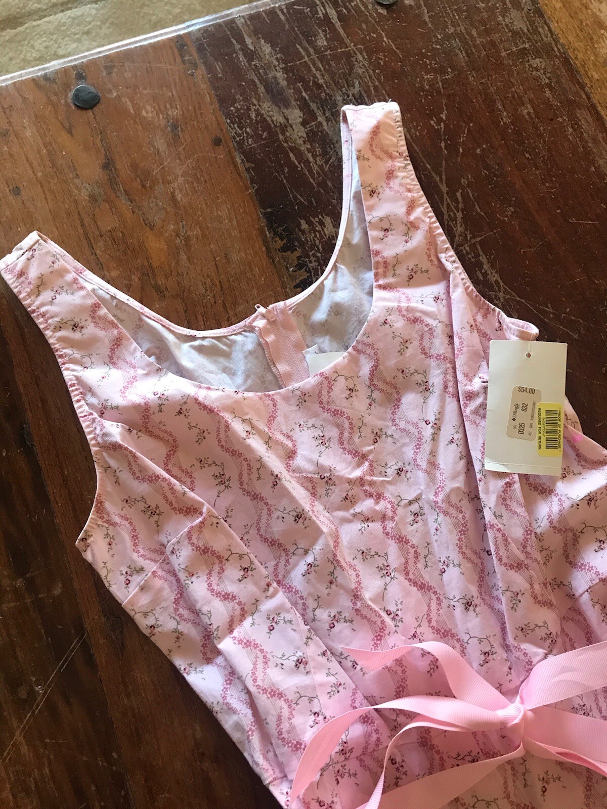 NWT Y2k vtg pink floral dress ribbon belt soft feminine summer crisp classic