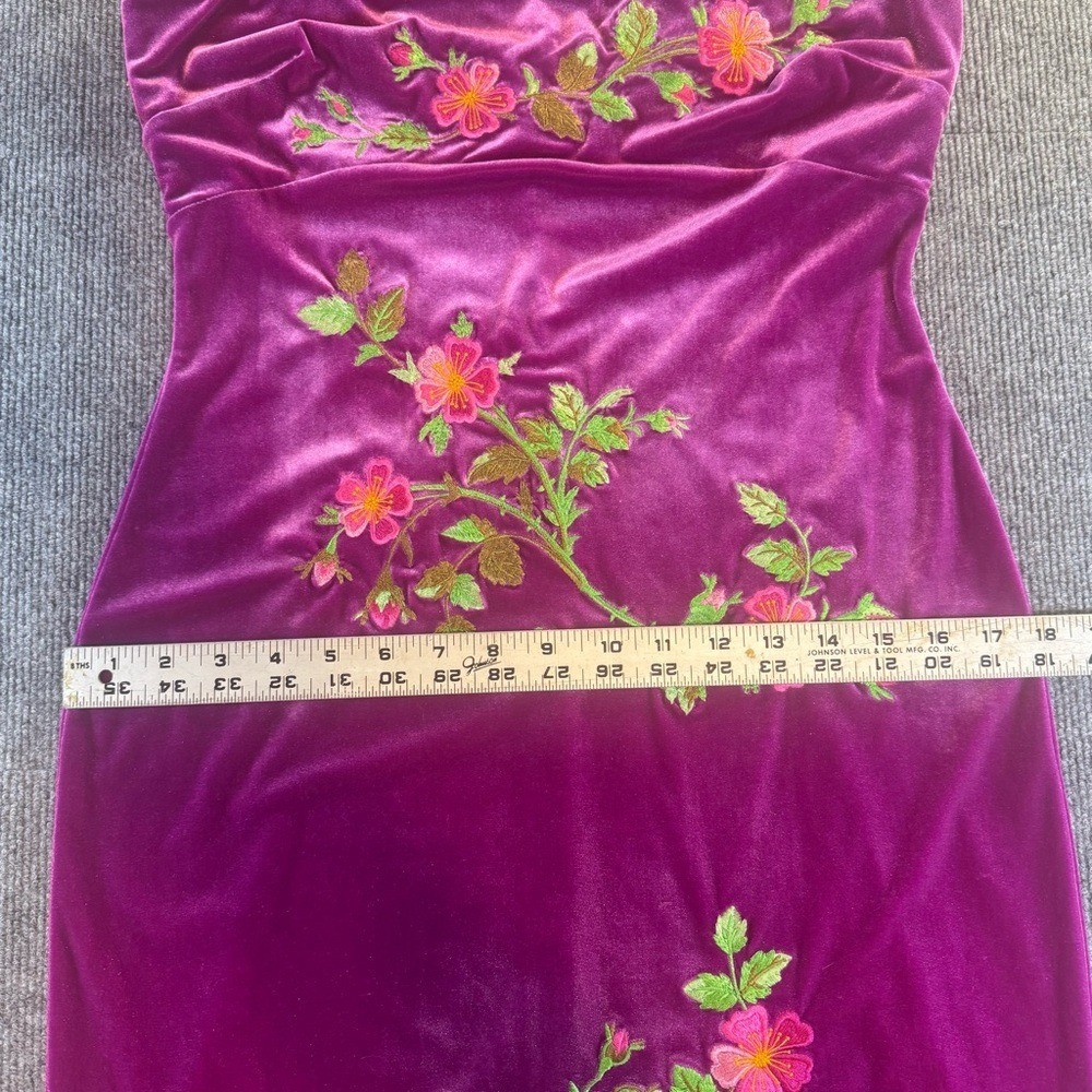 VTG Betsey Johnson New York M Fuchsia Embroidered Velvet Midi Dress 90s Grunge