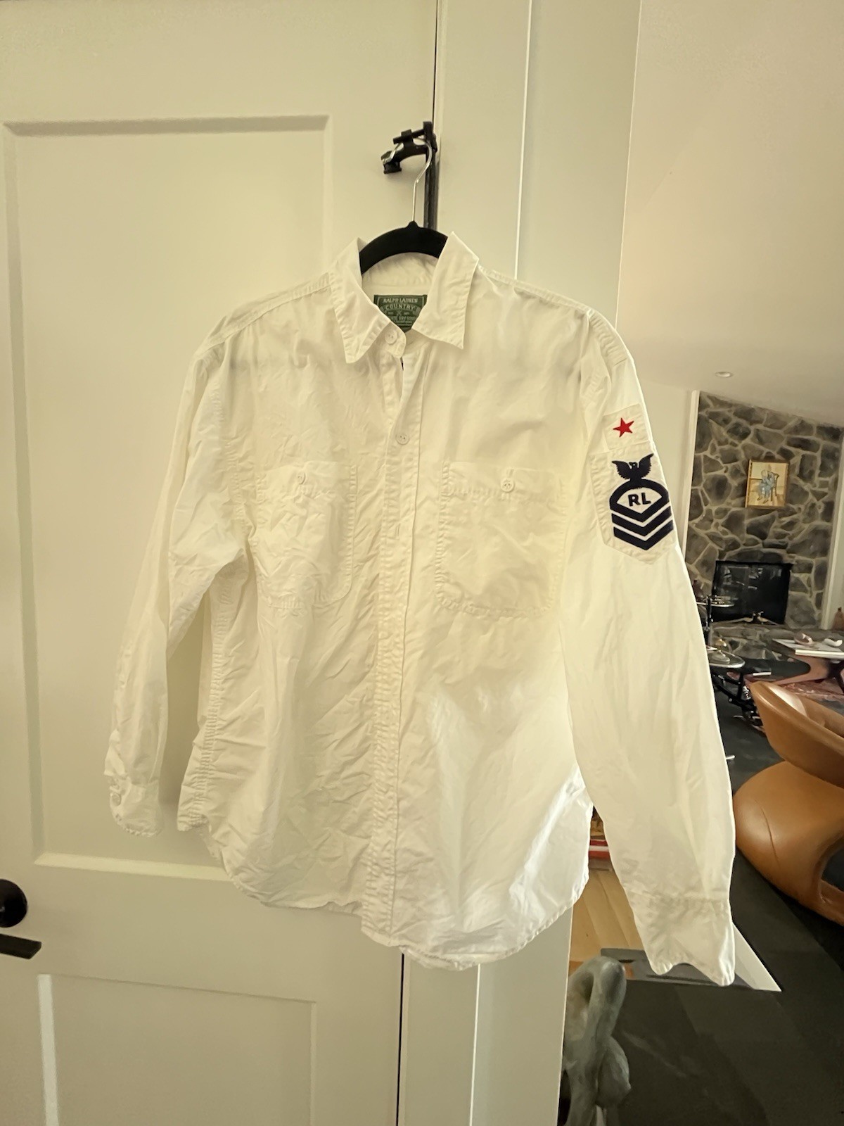 Vintage Ralph Lauren Country M White Button Down Military Shirt Women’s 89-92’