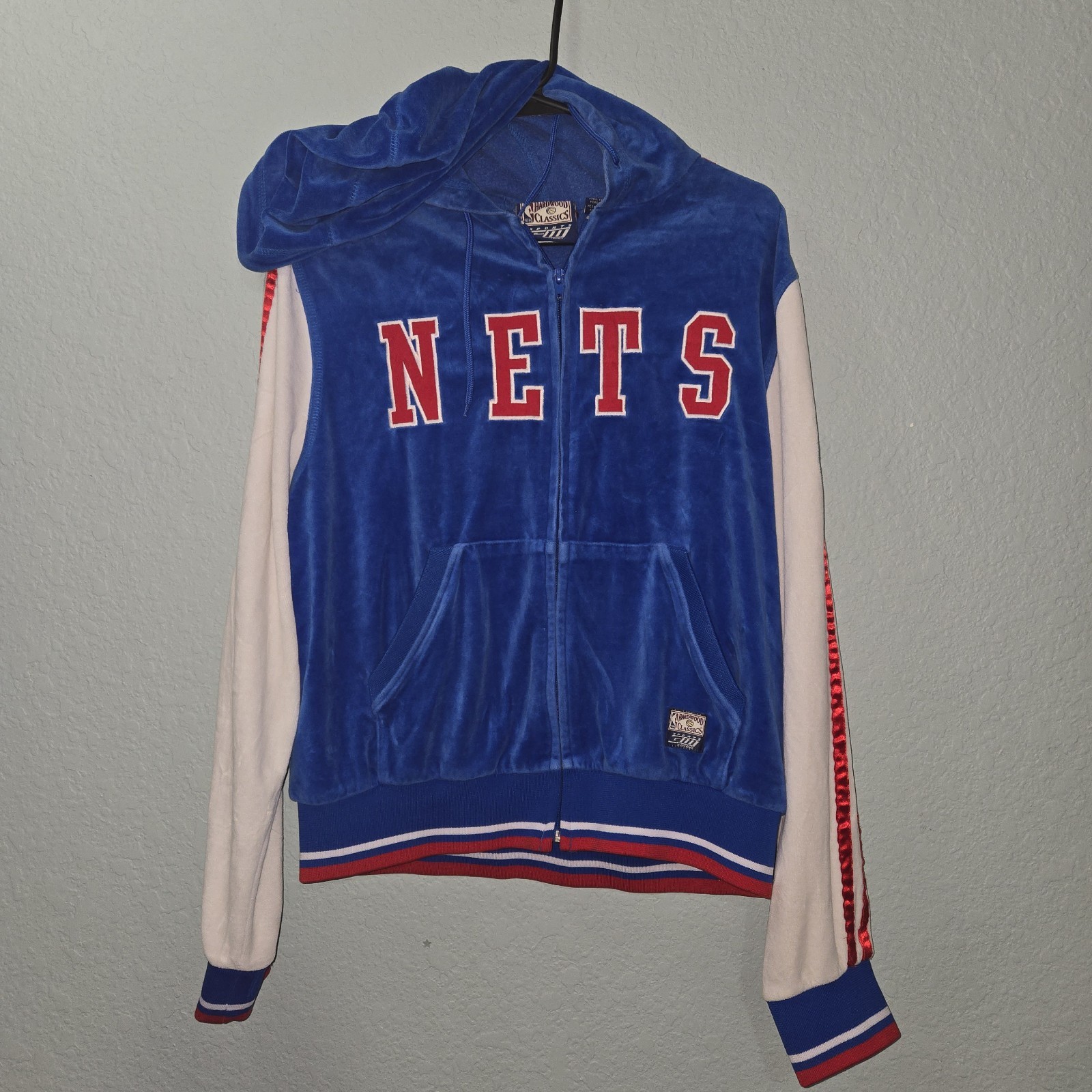 VTG Hardwood Classics Womens XL Blue Velour Tracksuit New Jersey Nets NBA Hoodie