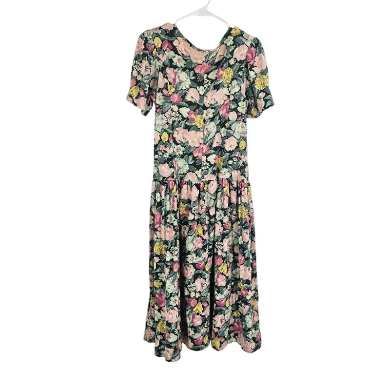Vintage EXPO y2k 90’s Dress Green Pink Floral Grunge Button Front Midi Size 10