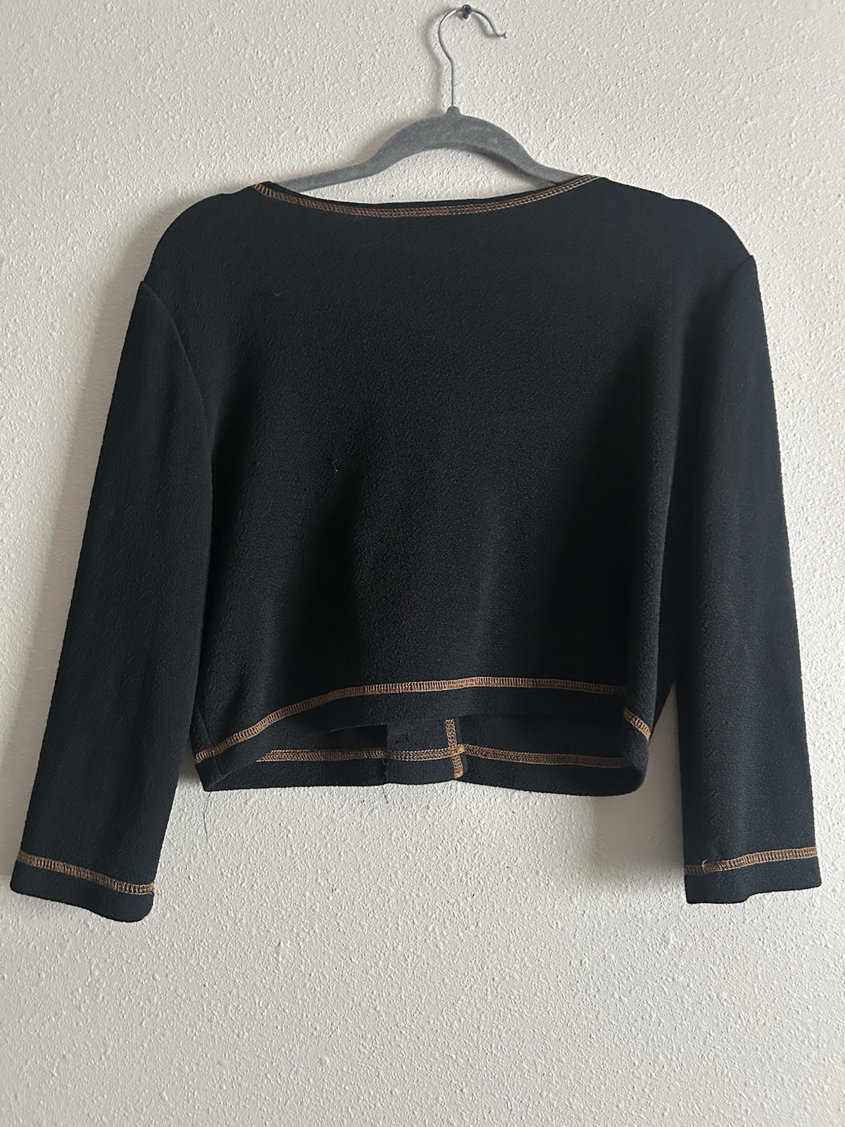 Vintage Nina Piccalino Petites Black Cropped Cardigan with Brown Contrast Stitch