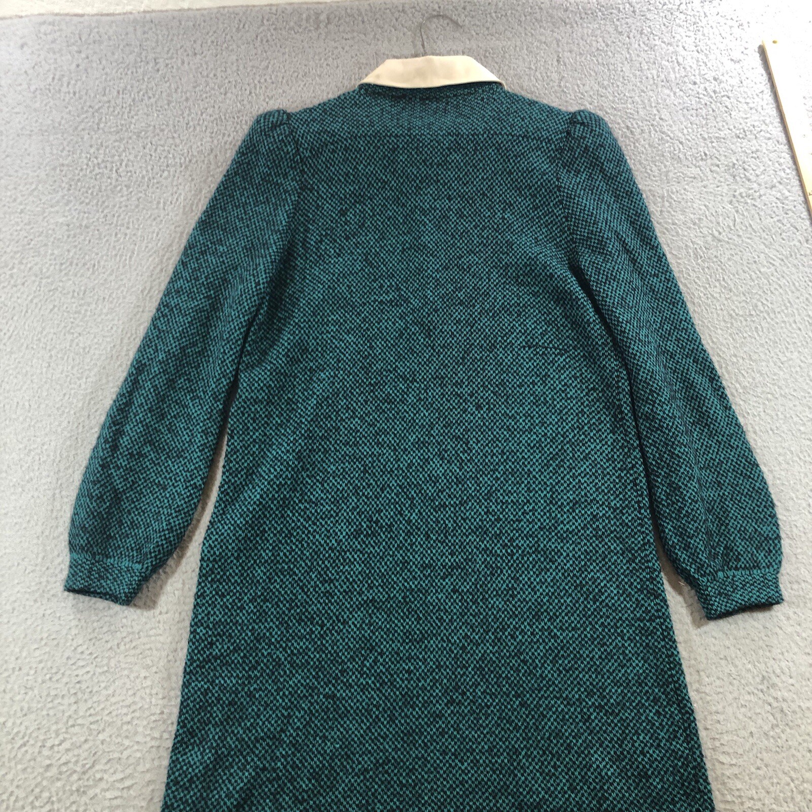 Vtg St John By Marie Gray Knit Dress Green Tweed Beige Collar 80’s Costume