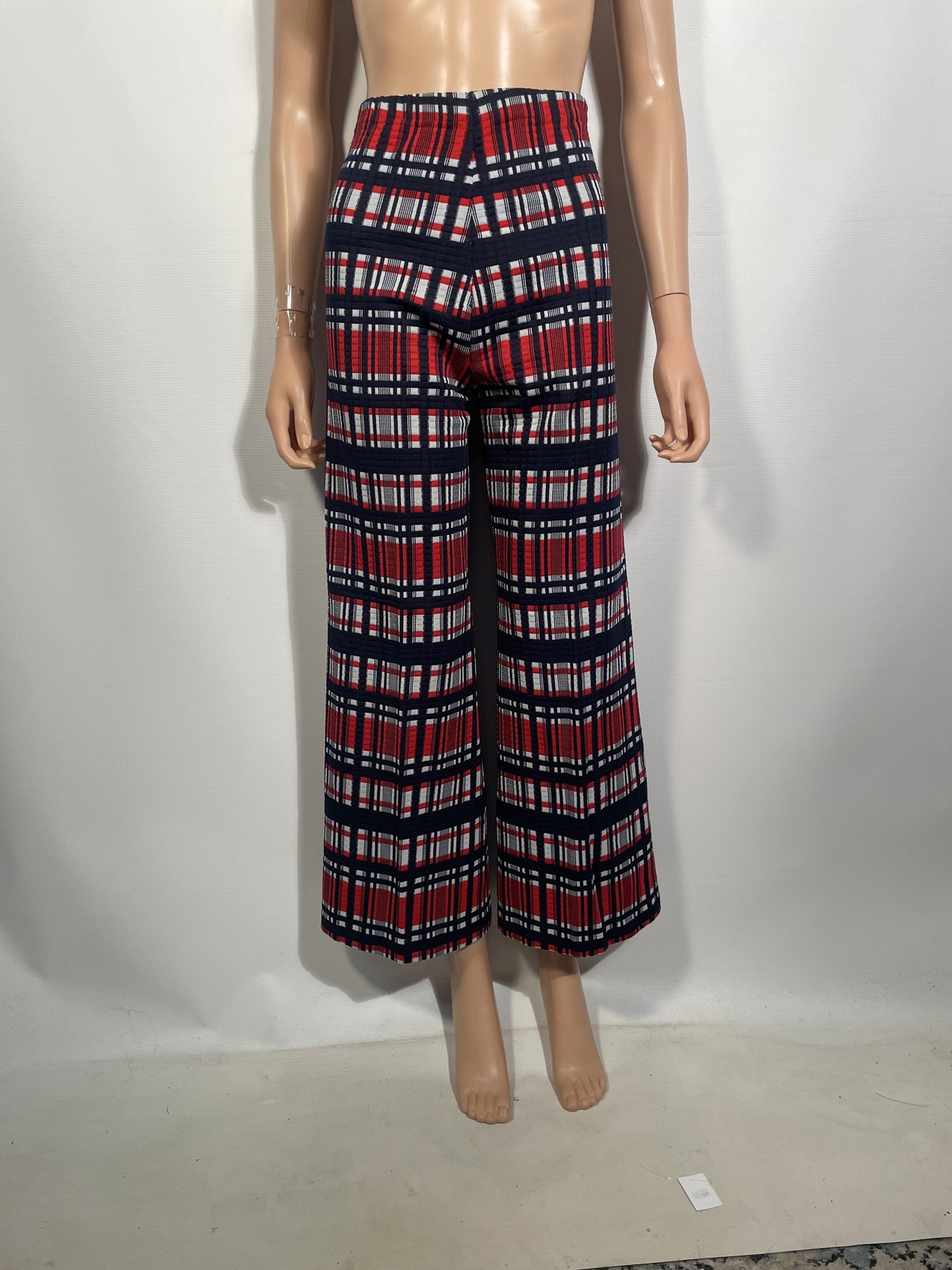 Vintage 1970s Textured Plaid Red White And Blue Flare Leg Pants Size 28×29