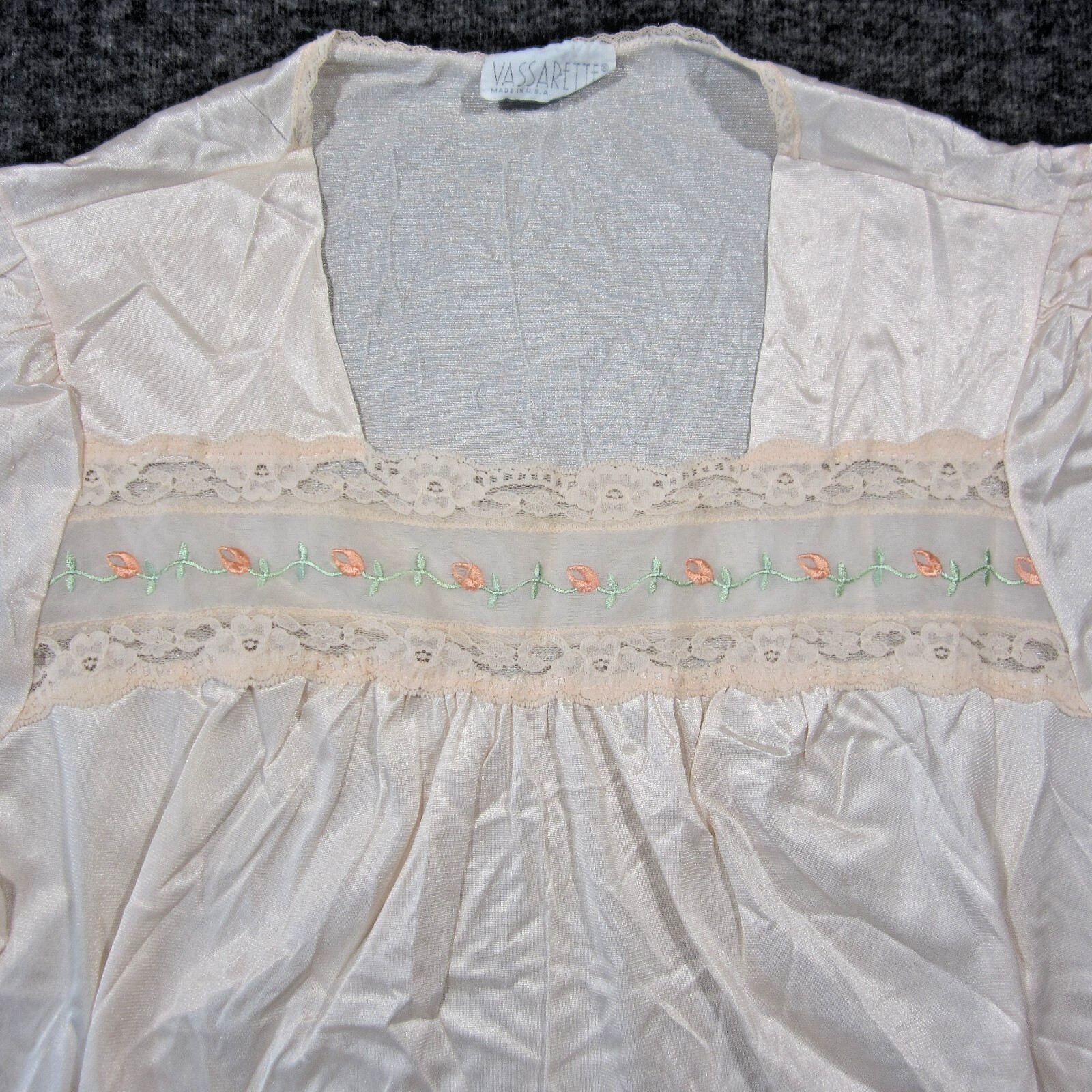 Vtg Vassarette Sleep Top 2XL Pink Floral Grandma Modest Cottagecore Sweet Silky