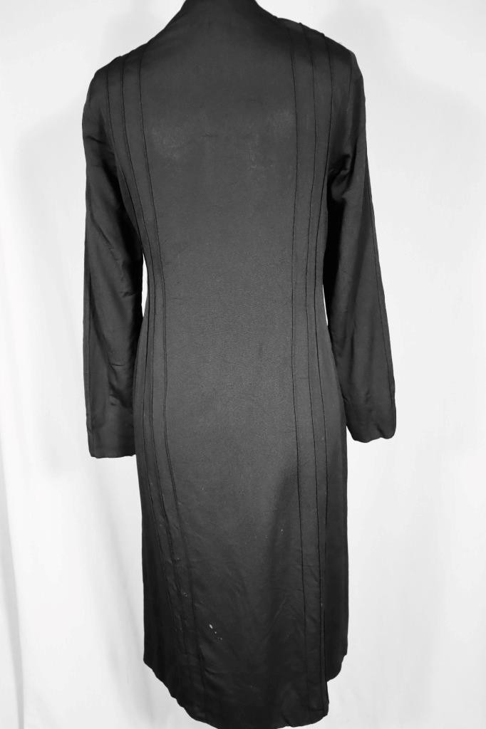 Rare Vintage French 1930’s Long Black Rayon Crepe Evening Coat Size Medium