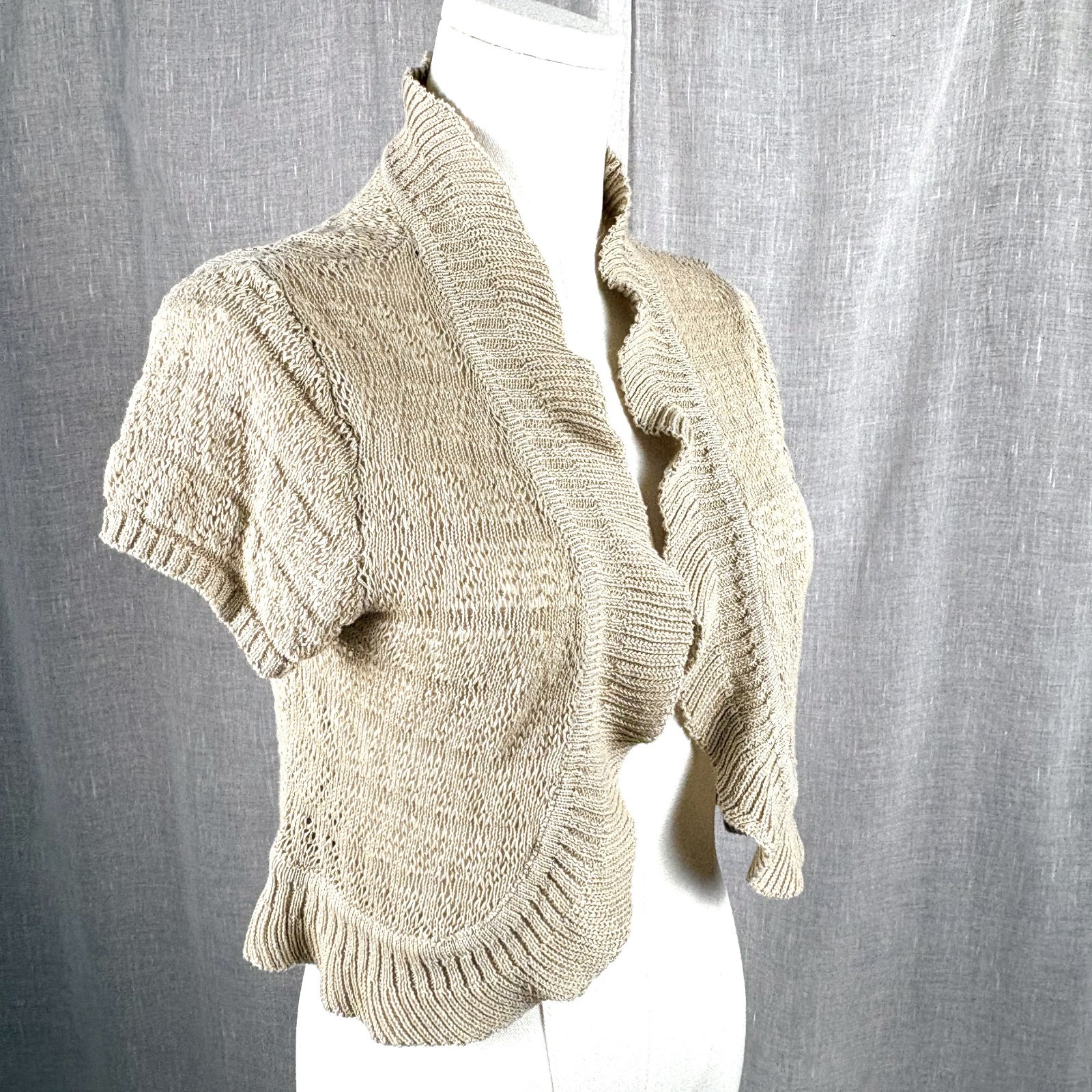 Y2K Sand Color Cropped Cardigan Summer Sweater Sz Large Shrug Bolero Whimsigoth