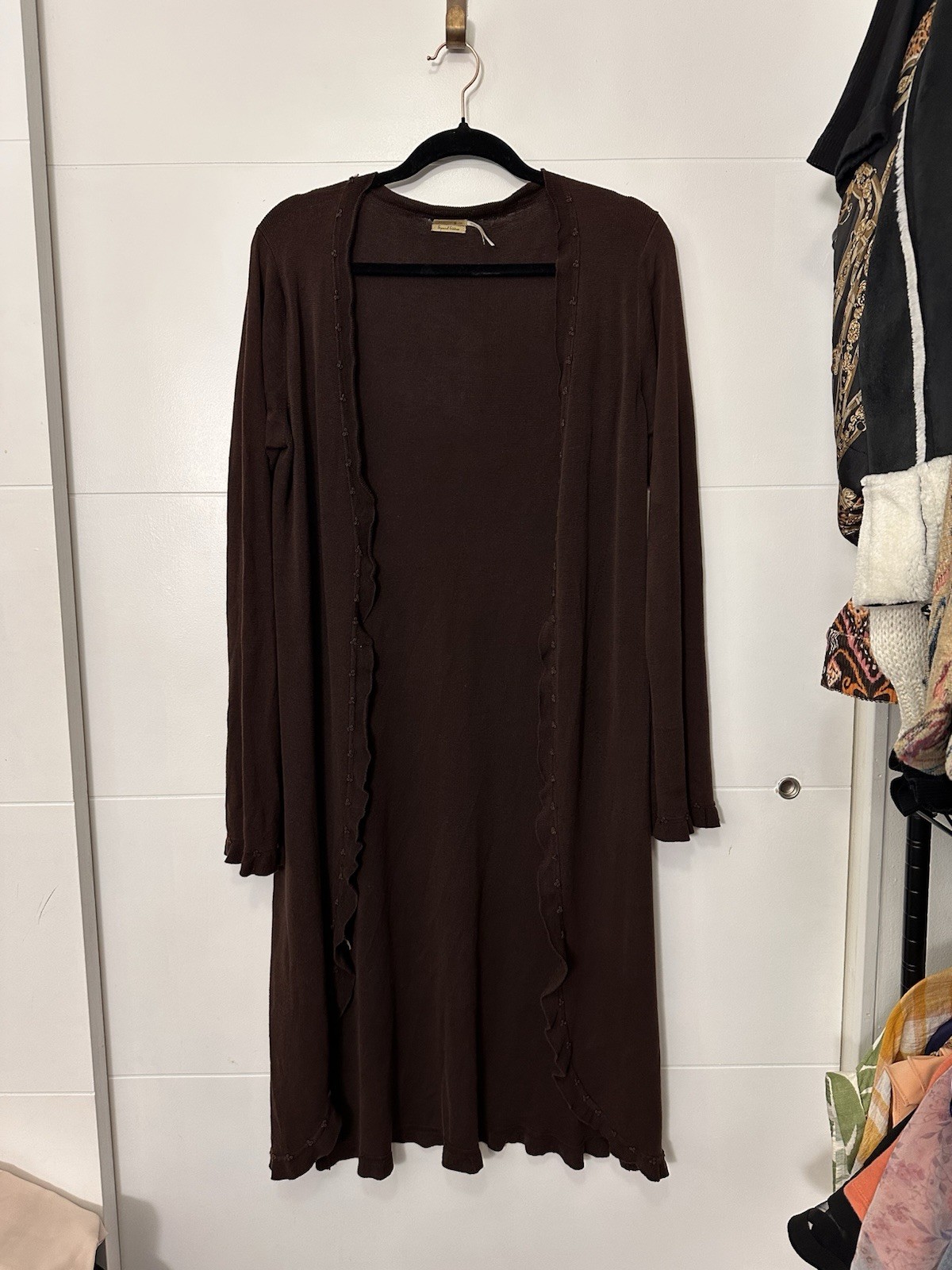 Maxstudio Vintage Brown Silk Cotton Blend Open Ruffle Cardigan Size M