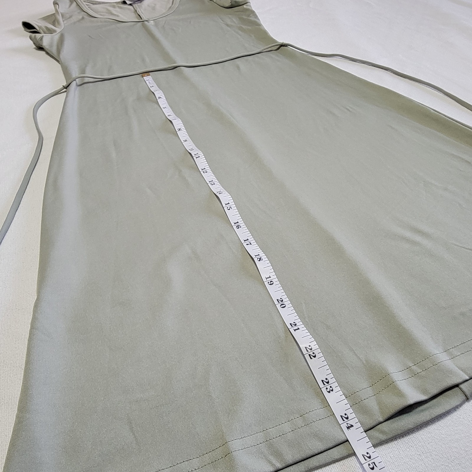 Vintage 90’s La Belle T-Shirt Dress Sage Green Short-sleeved V-neck Women Size L