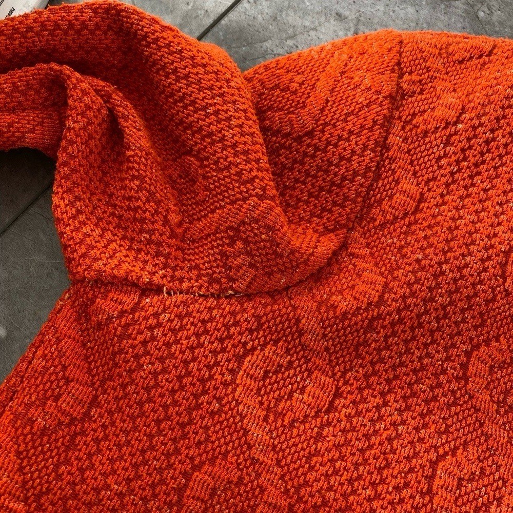 Vintage 60s Cable Knit Orange Cardigan Womens Medium Large Button Regent Street
