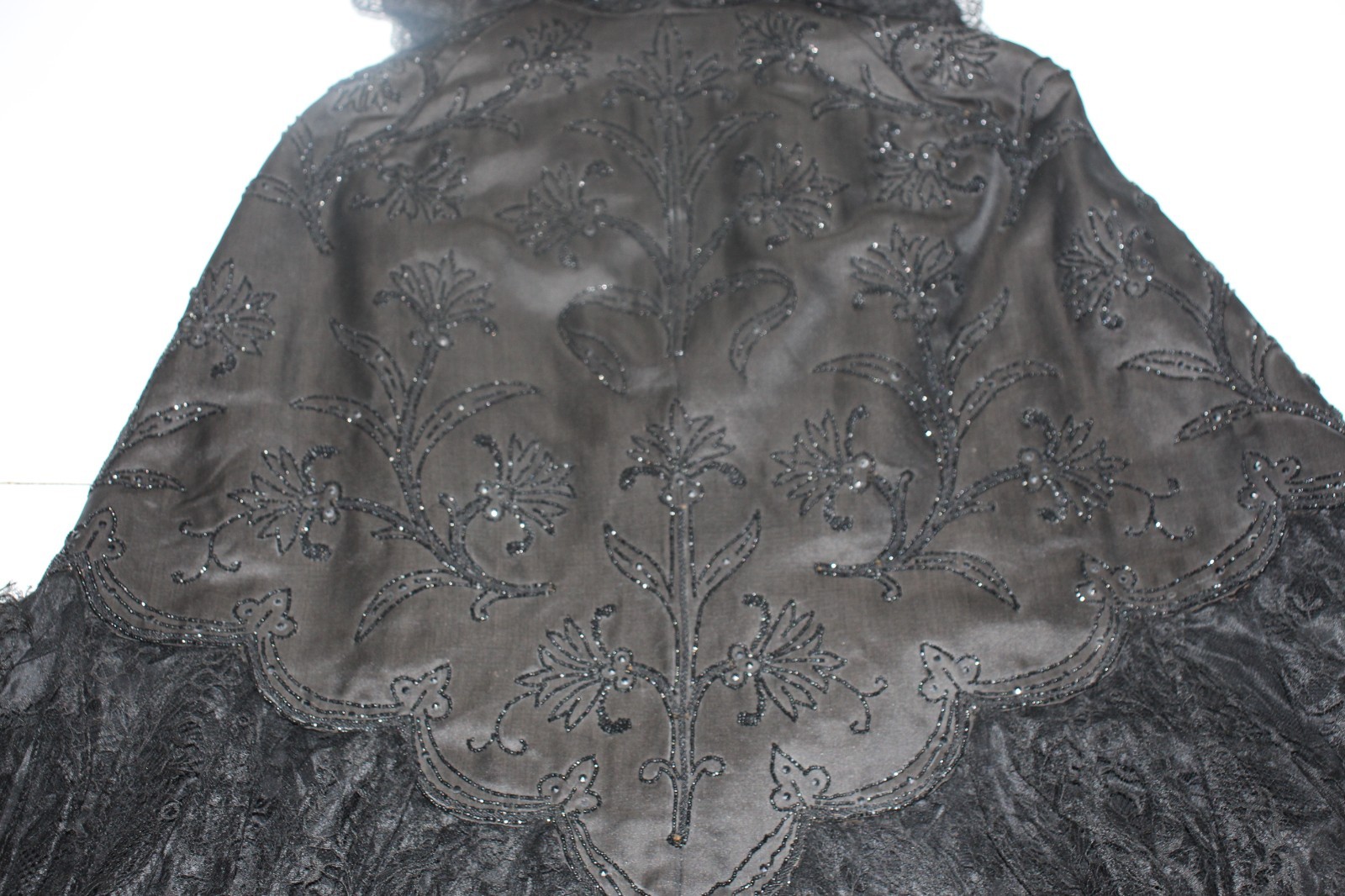 Antique Edwardian Victorian Black Mourning Cape Exquisite Design Lace Beads