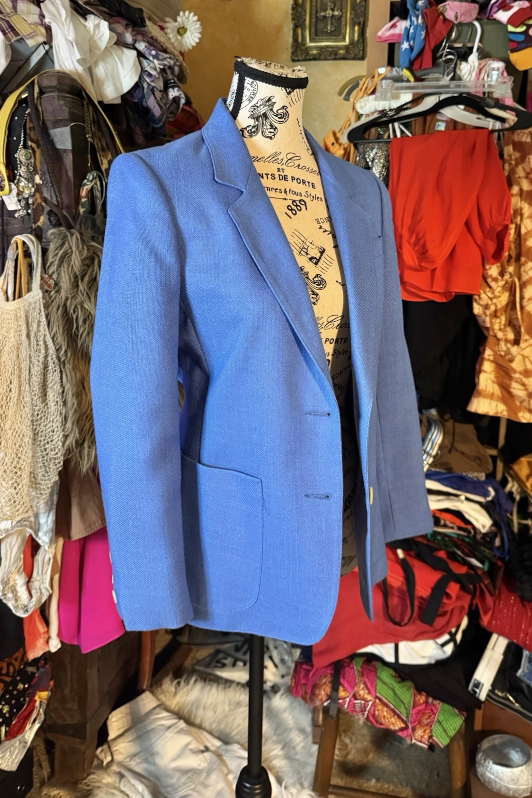 Vtg Saville Blue Blazer Jacket Huge Pockets 6 XS 70s 80s Pearl Buttons Fitted