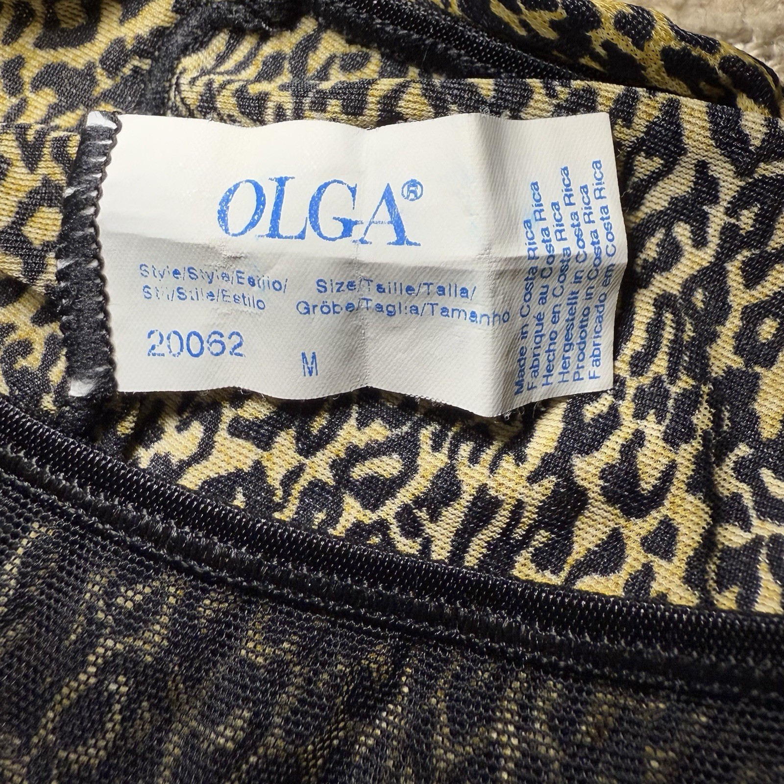 NWOT Vintage OLGA Leopard Nylon Black Gold Lace 20062 Hi-Cut Bikini Panties M/6