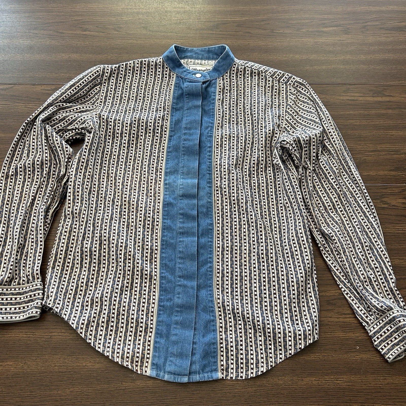 Vintage 80s Wrangler Western Women’s Aztec Striped Denim Bib Shirt Small
