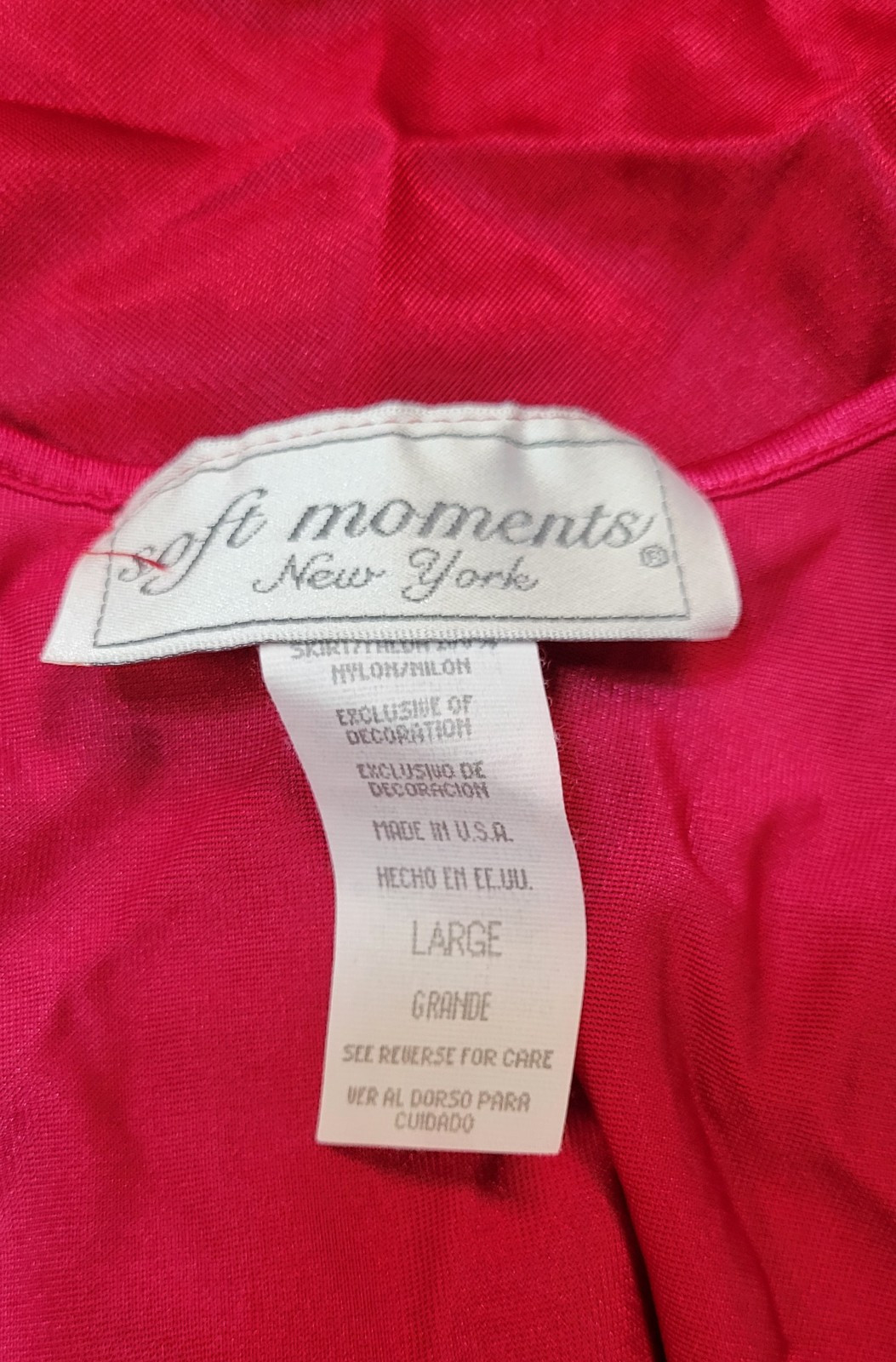Vintage Soft Moments New York Red Nylon Satin & Semi Sheer Lace Slip Nightgown L