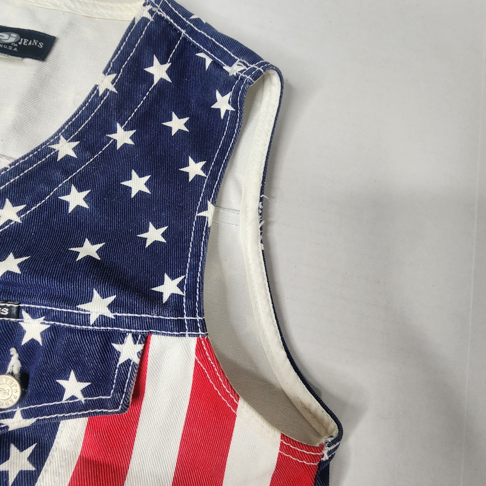 Vintage Parkers Jeans American Flag Vest Womens Large Denim Made in USA Button
