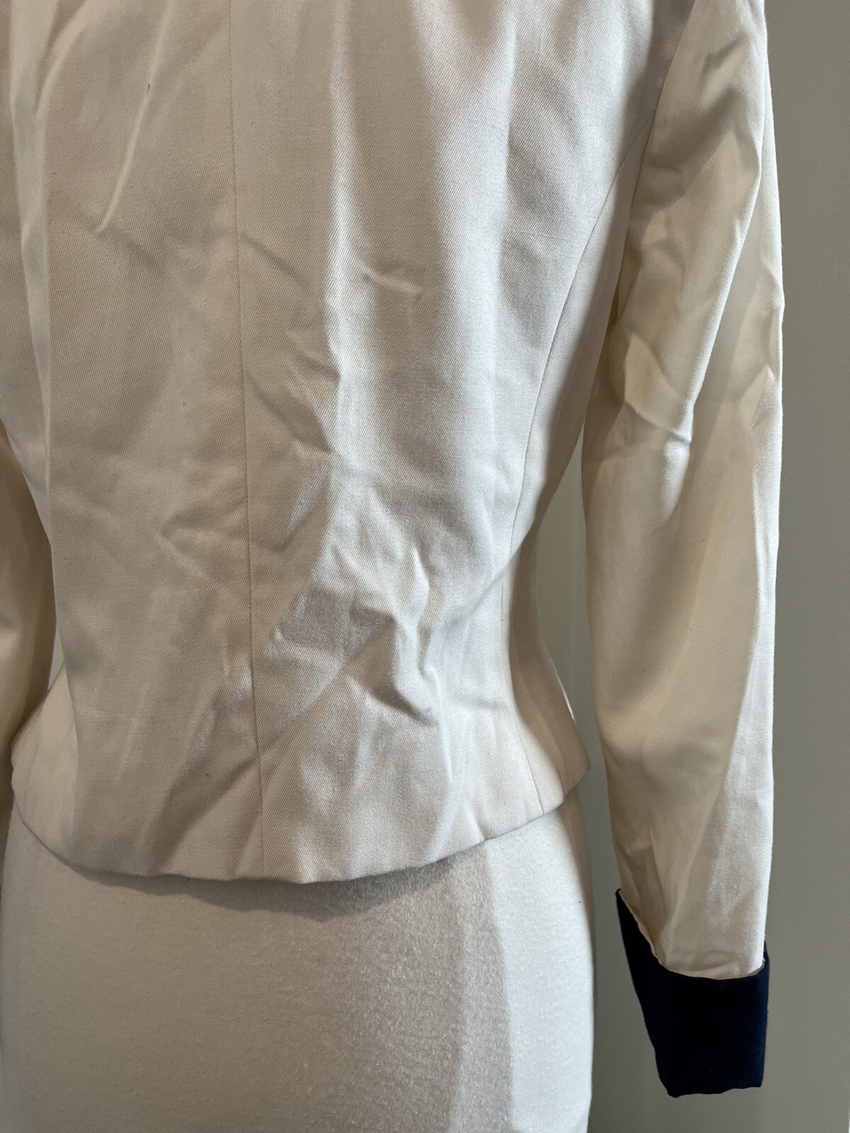 Halston Blazer Women’s 6 Ivory Navy Trim Vtg Nautical Preppy Mod Tailored Jacket