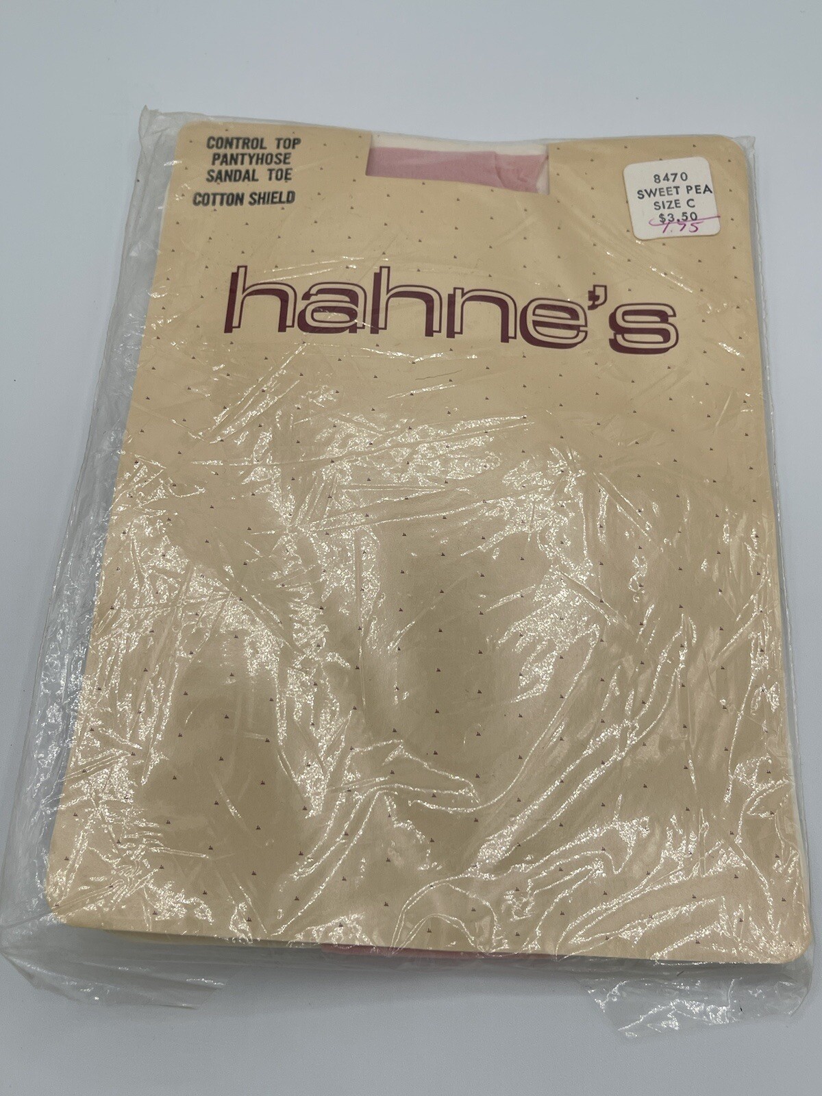 Vtg Hahne’s Pantyhose Control Top Sandal Toe Cotton Shield Sweet Pea Pink Size C