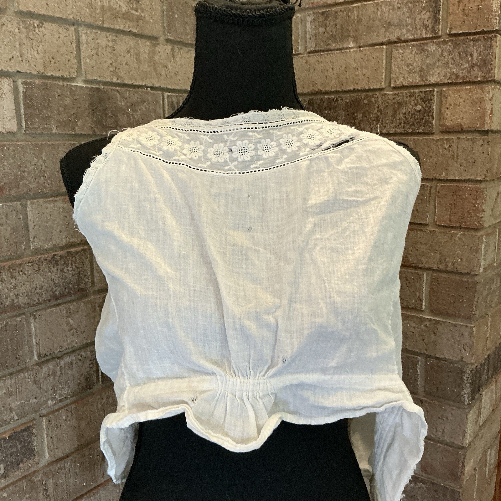 Antique Victorian Cotton Camisole Corset Cover Women’s XS Eyelet Lace Trim #7F4
