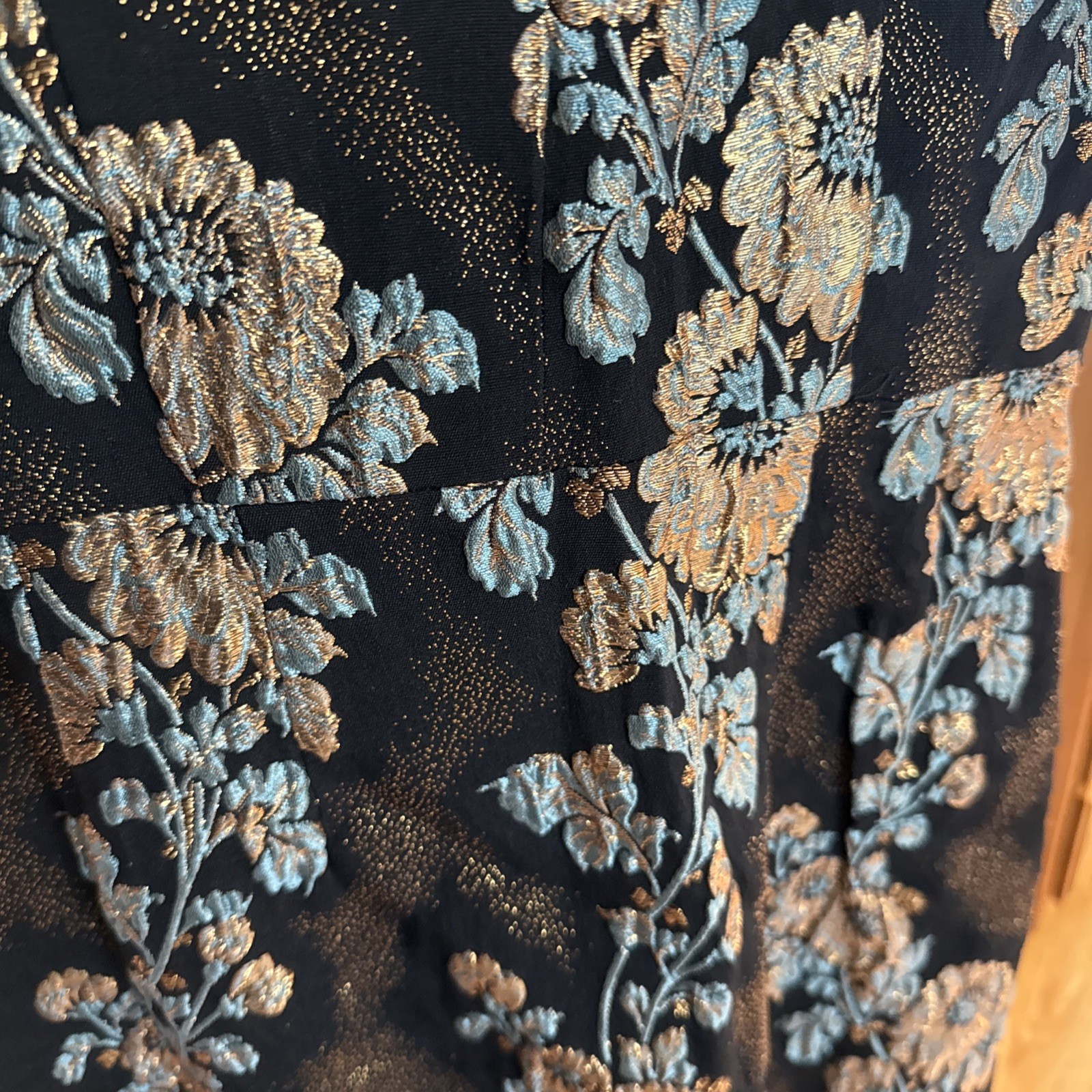 Vtg 1960s Linda of California Dress S Metallic Brocade Floral Cocktail Wiggle