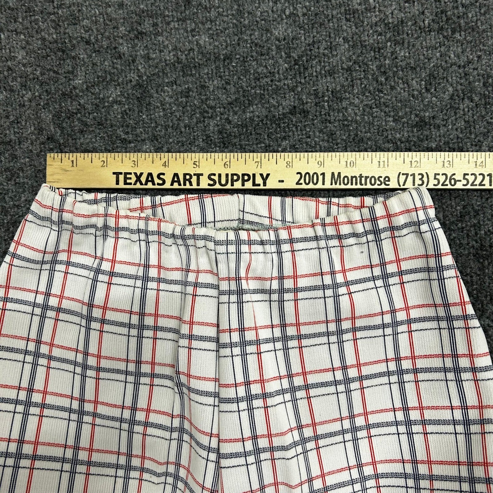 Vintage Pants Womens Size 12 White Red Blue Plaid Elastic Waist Straight Leg