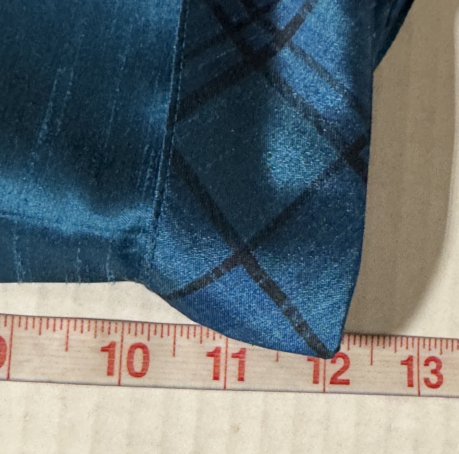 Ilyza Blouse Shiny Blue Plaid Accents Size Petite M Women Vintage Square Buttons