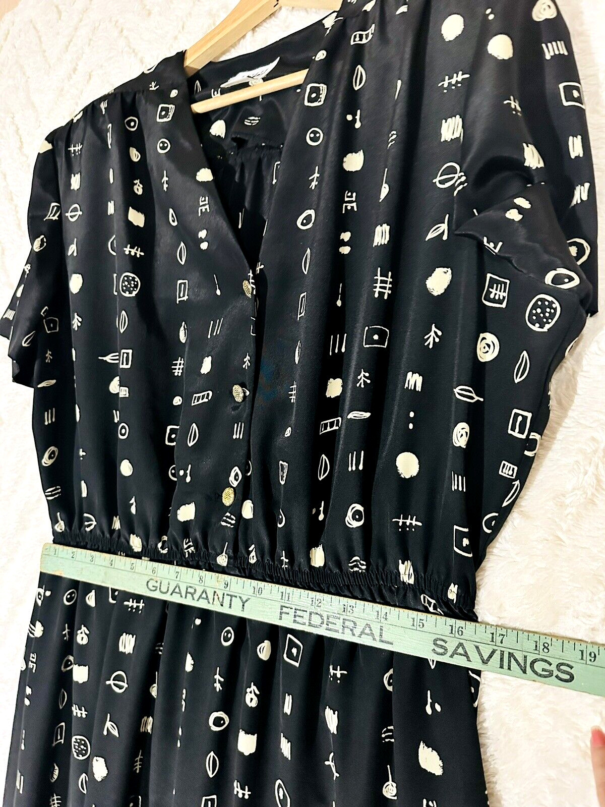 VTG 1980s Leslie Fay SECRETARY Busines shoulder padded elastic waist dress Sz 18