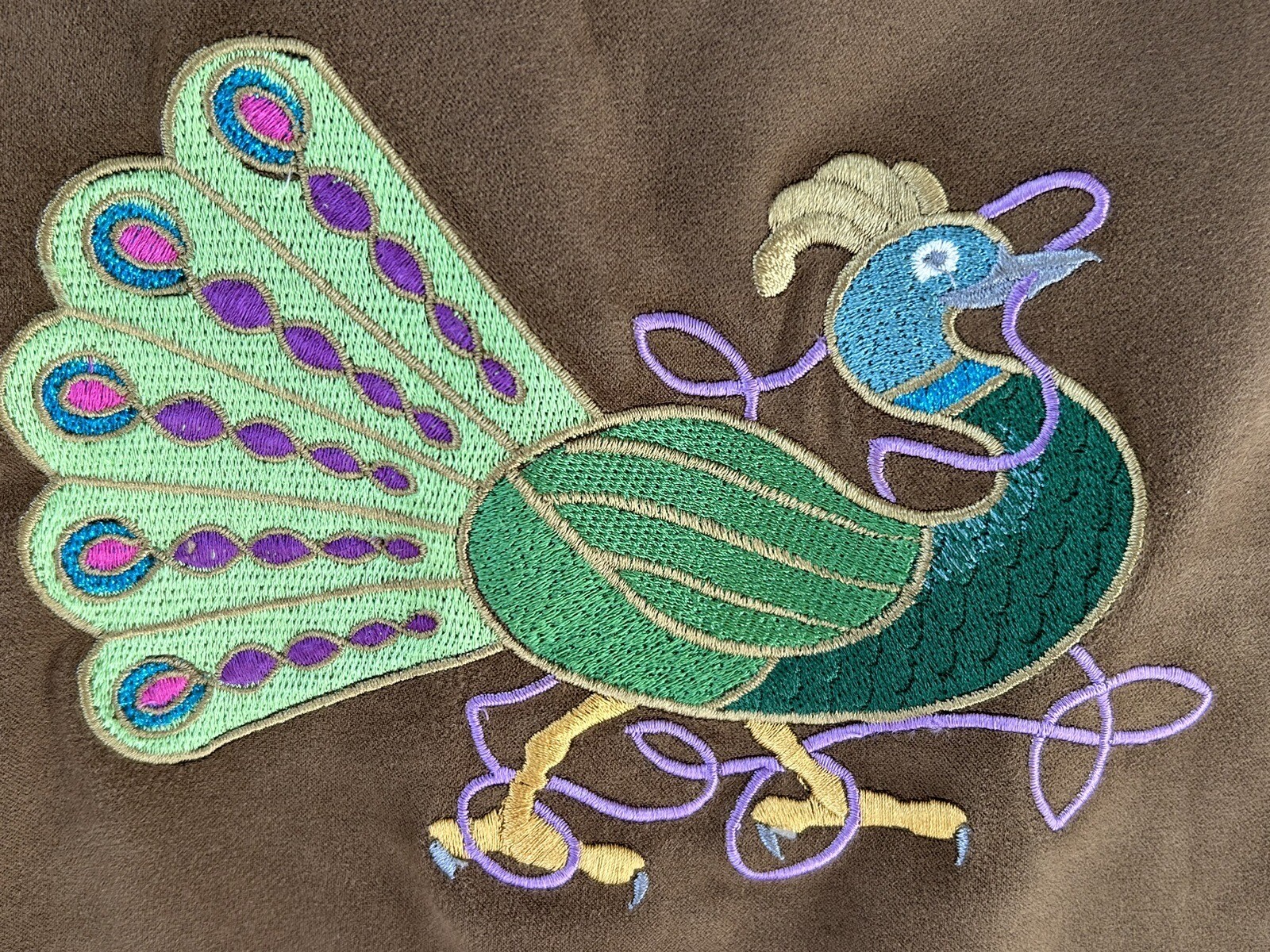 Vintage PEACOCK Embroidered Unique Handmade Bib Overall Boho Pants XS 28” Inseam