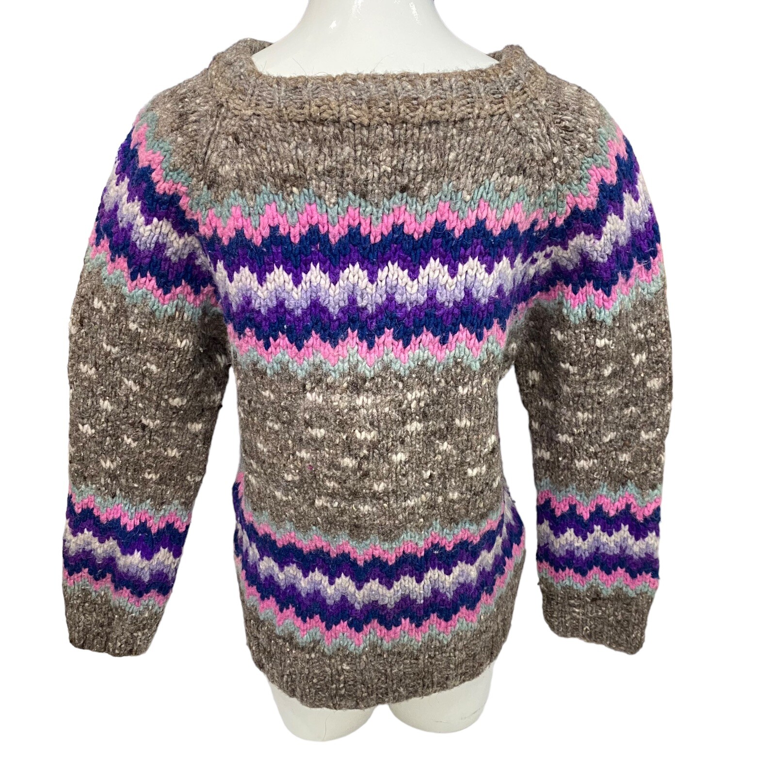 Vintage 100% Wool Multi Colored Knit Pullover Sweater Handmade In Ecuador M/L