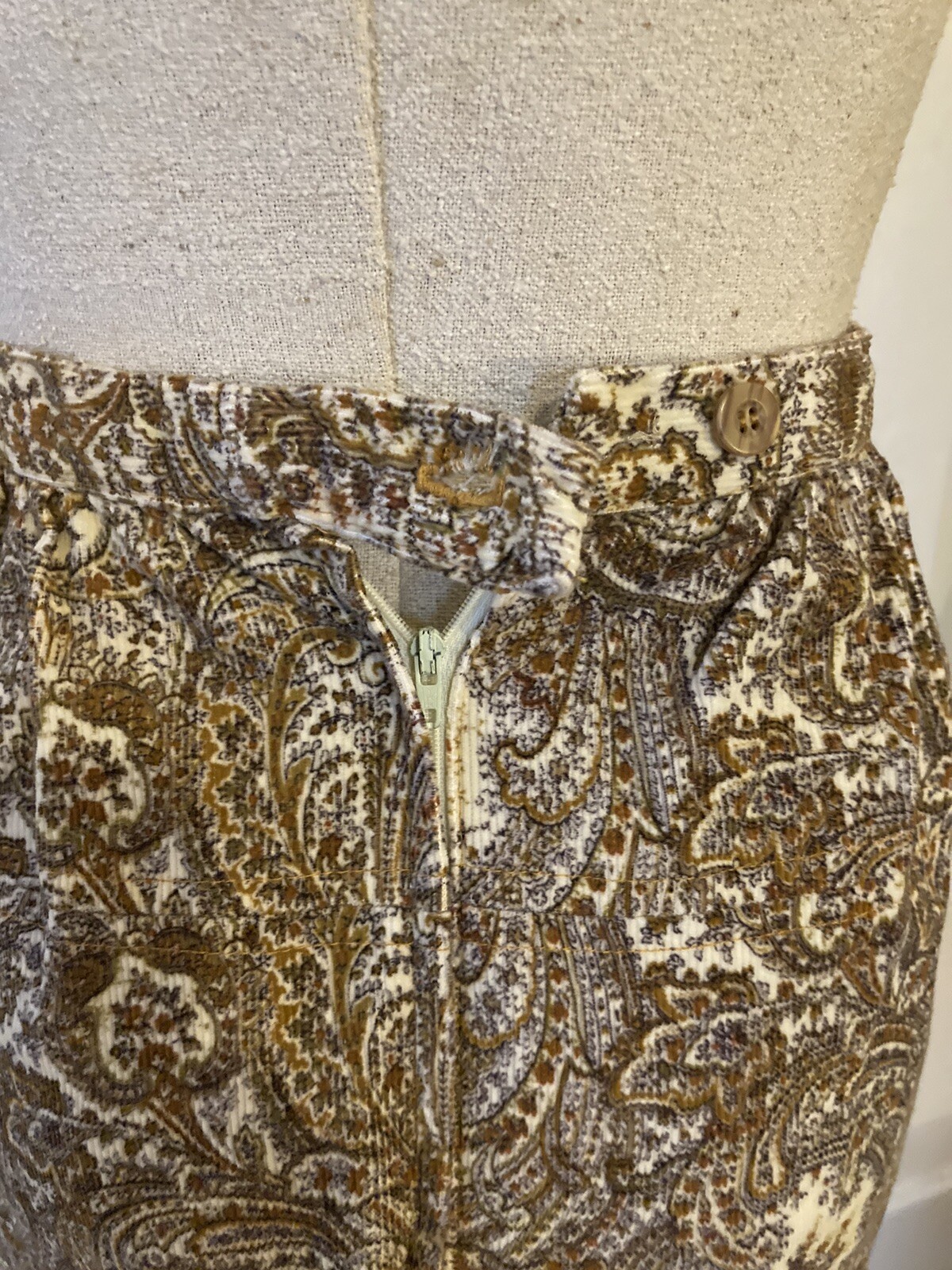 Vintage Set 1970s Corduroy Jacket & Skirt Paisley Handmade Costume Suit
