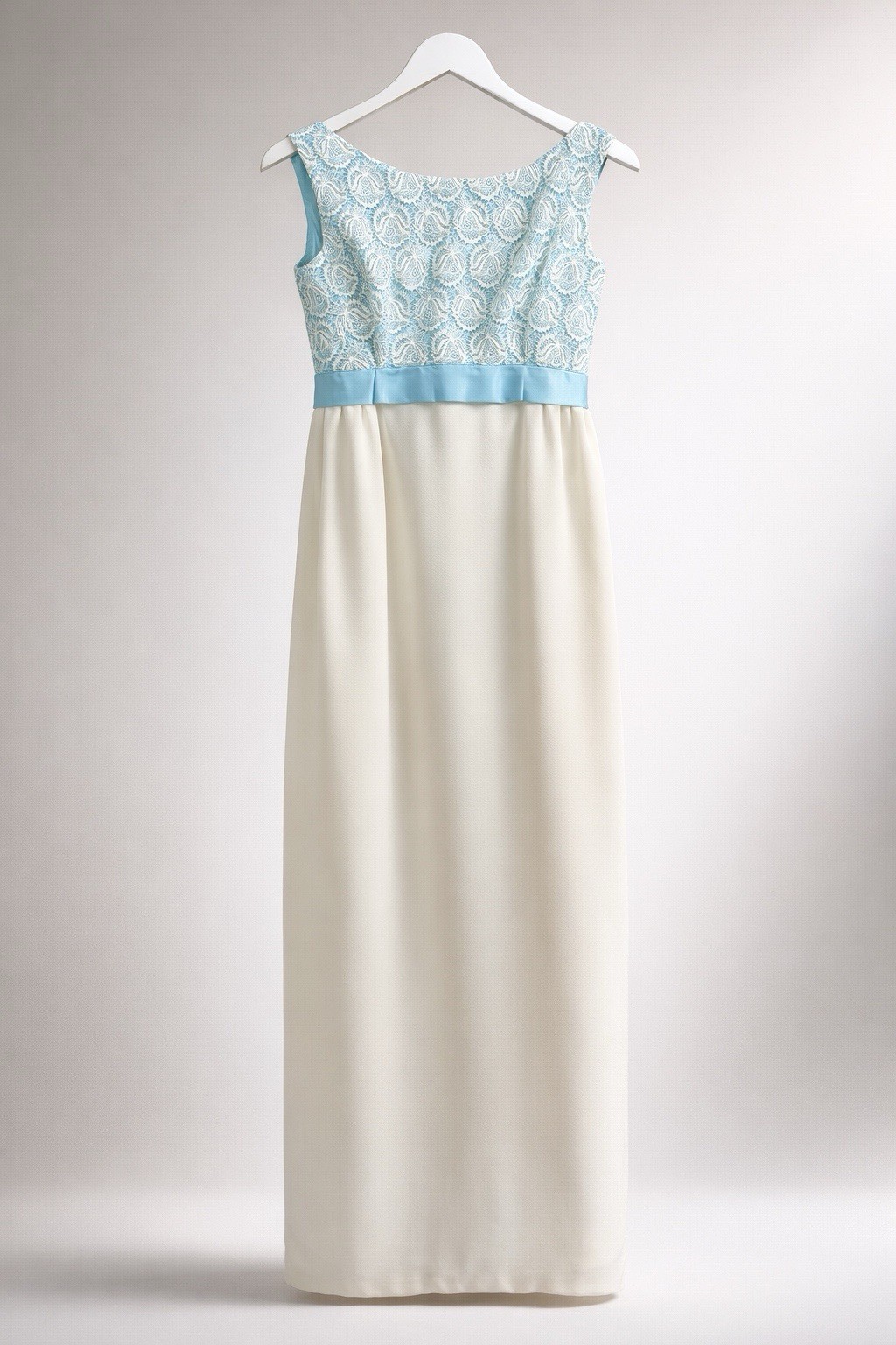 Romantic Vintage 1970’s Blue and White Lace Satin Sleeveless Dress Size XXS/XS