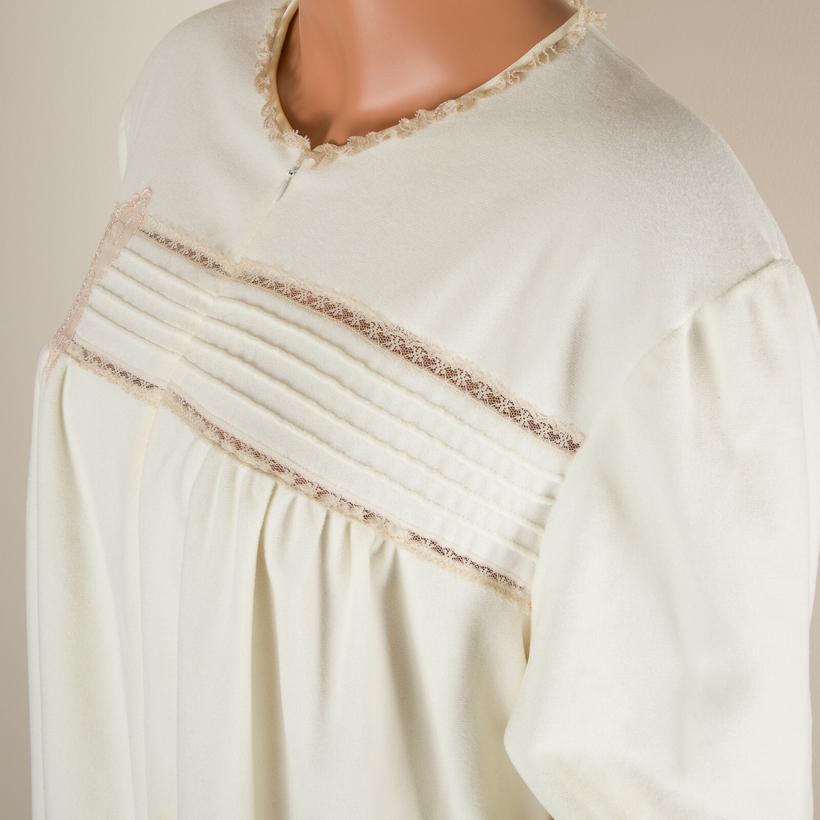 💖 VANITY FAIR Vintage Ivory Robe Lounge Coat Fleece Long Sleeve Half Zip 2XL