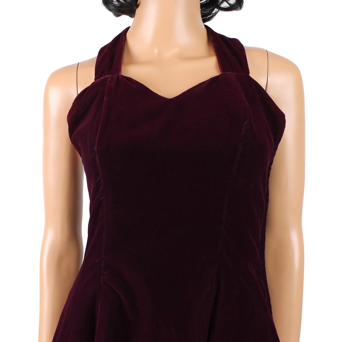 80s 90s Mini Dress Sz S Vintage Burgundy Red Velvet Prom Cocktail Gown Open Back